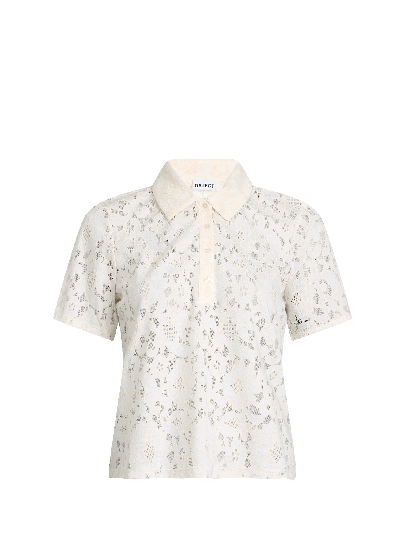 Polo manches courtes en dentelle fleurie OBJECT Blanc