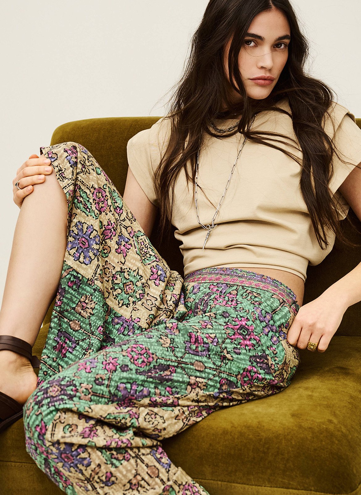 Jupe longue fluide imprimée pario BA&SH Vert