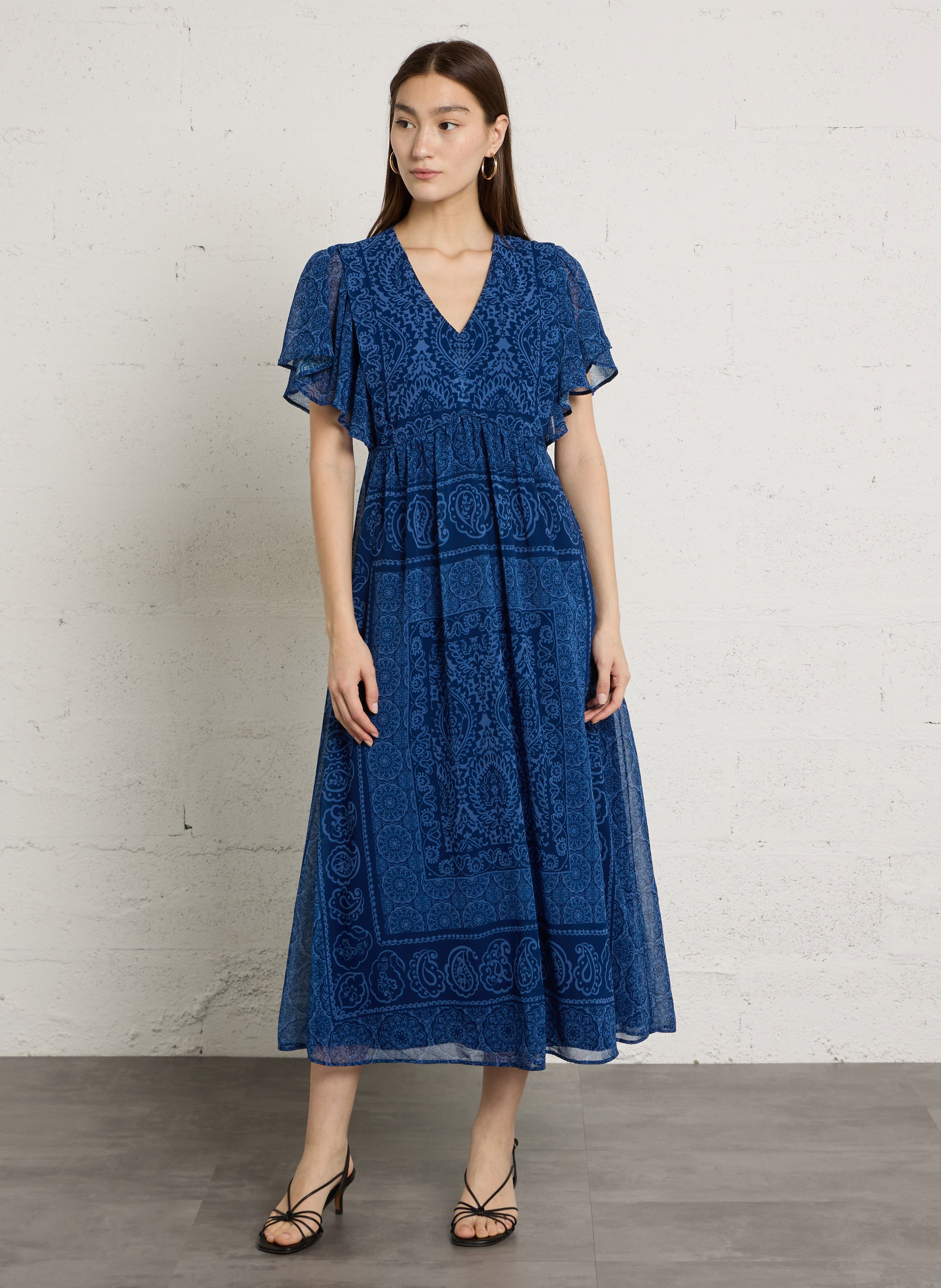 Robe midi imprimée col v bleuet MAISON 123 Bleu