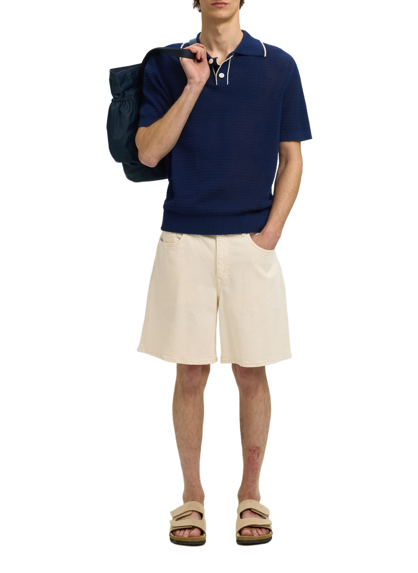 Short sleeve cotton polo shirt SELECTED Blue