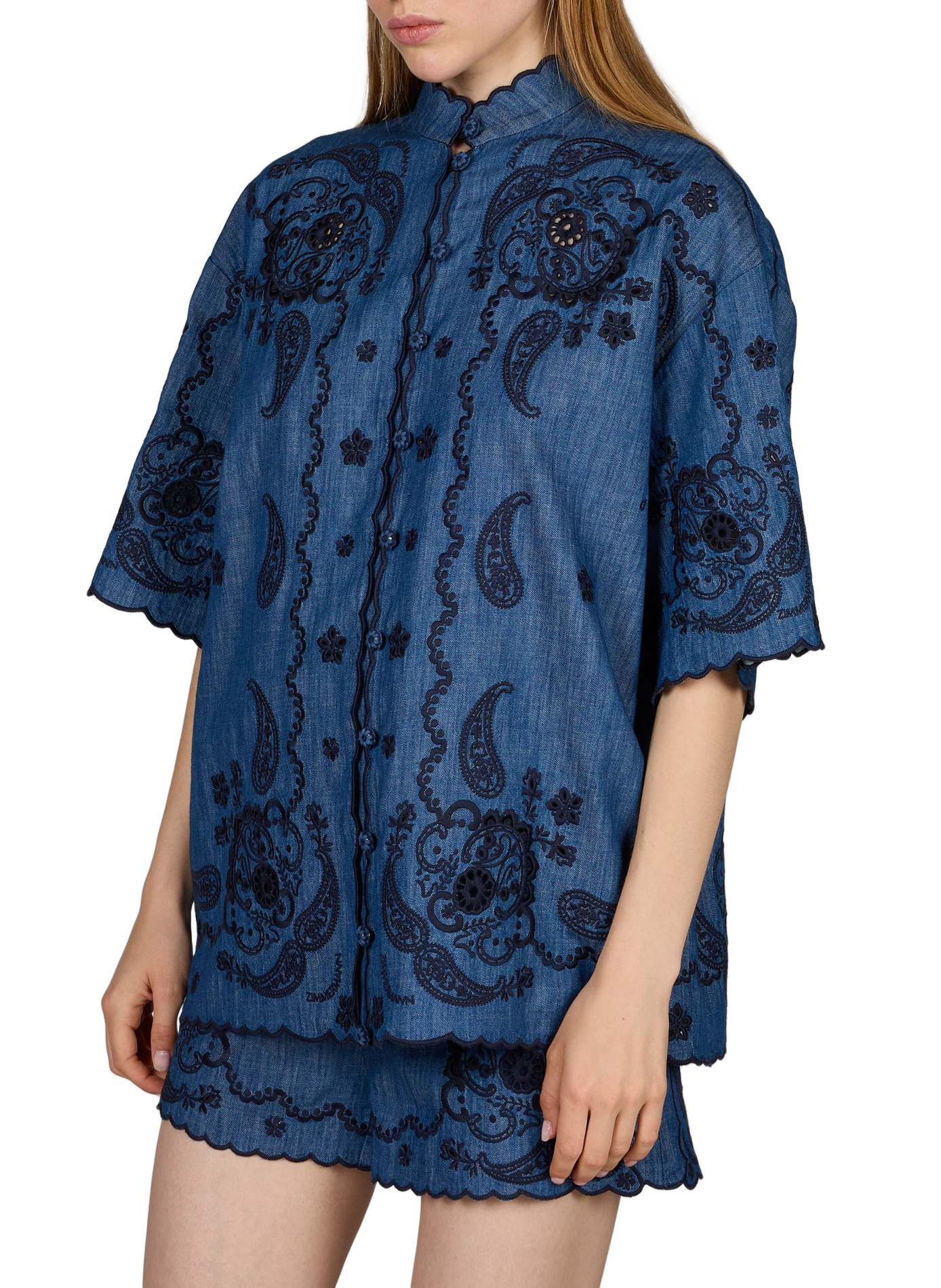 Bluse mit Kaschmir-Stickerei und gesäumten Kanten aus Baumwolle ZIMMERMANN Blau