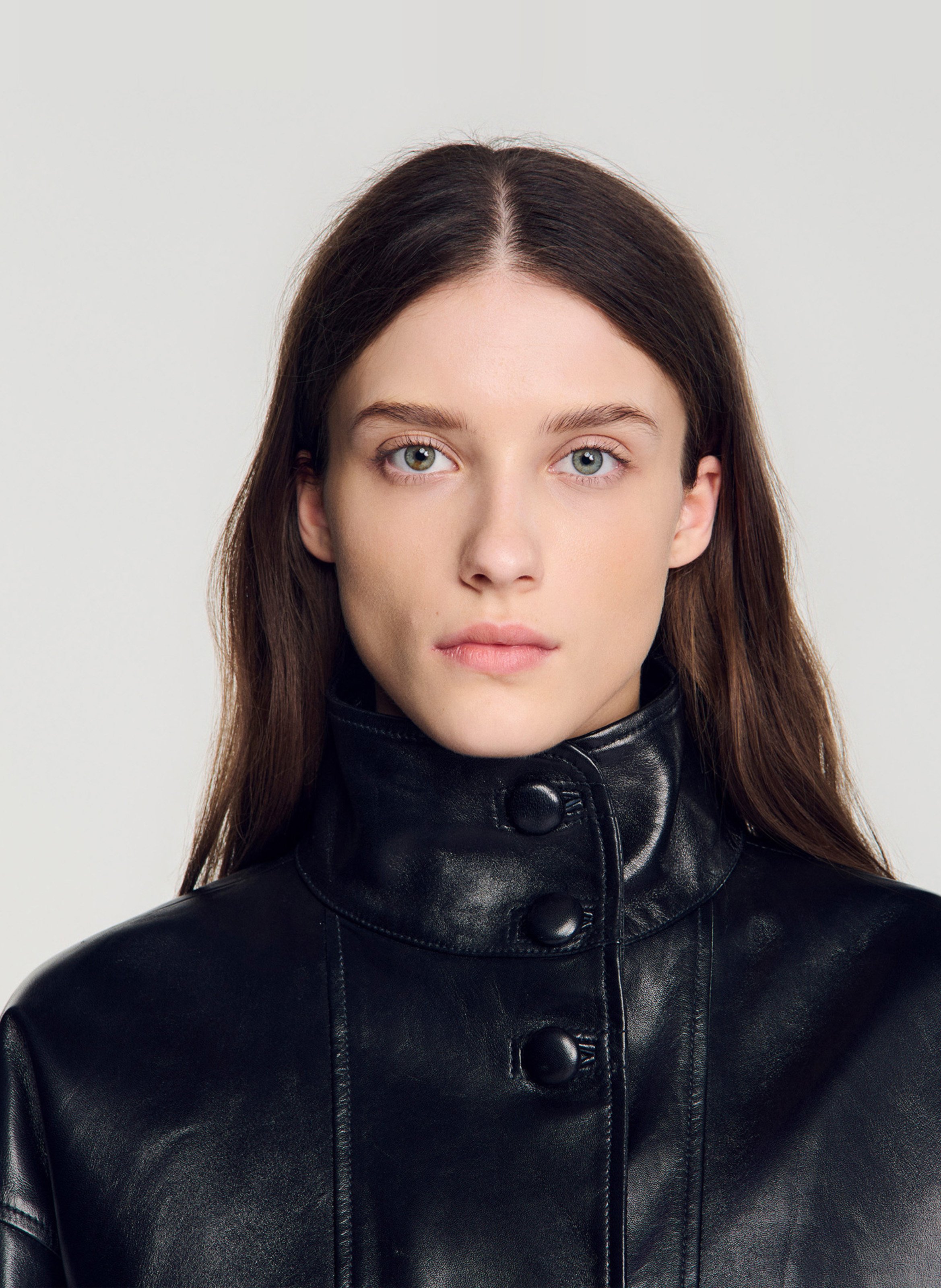 Blouson oversize en cuir SANDRO Noir