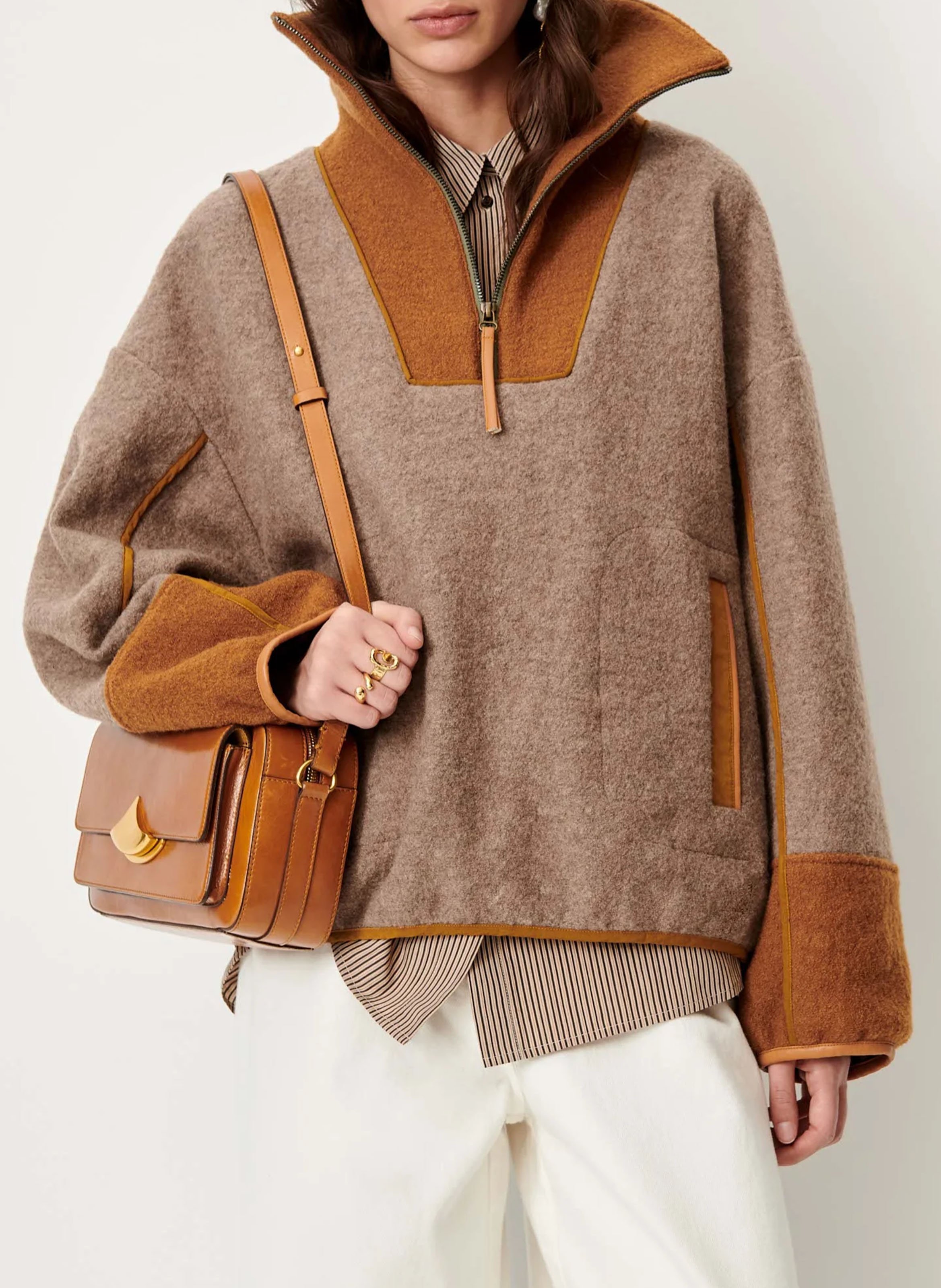 Veste droite col camionneur en laine costwelle SESSUN Marron