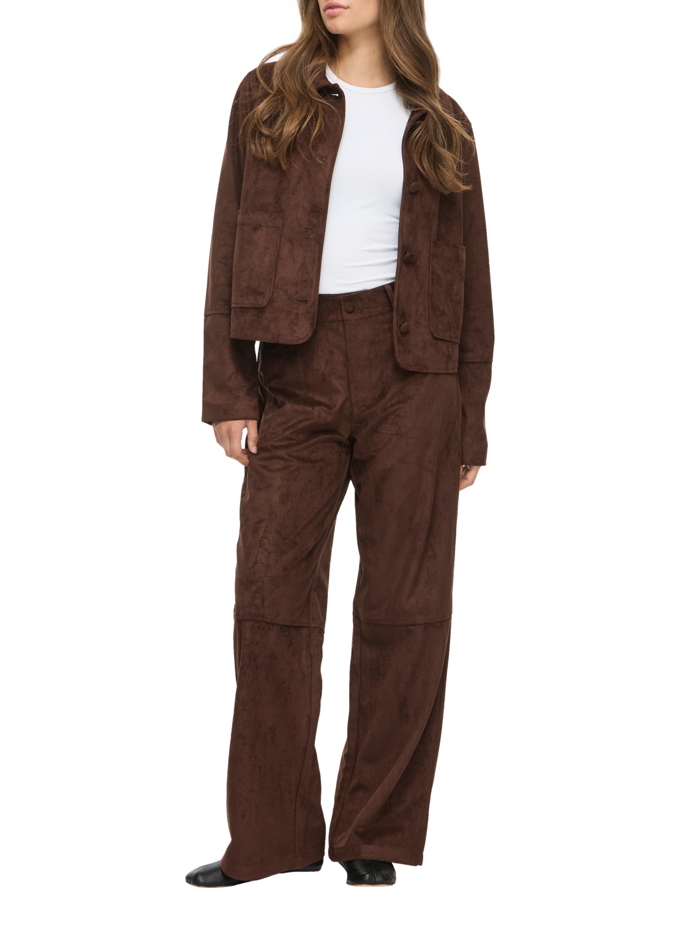 Straight-leg wide-leg suede trousers VILA Brown