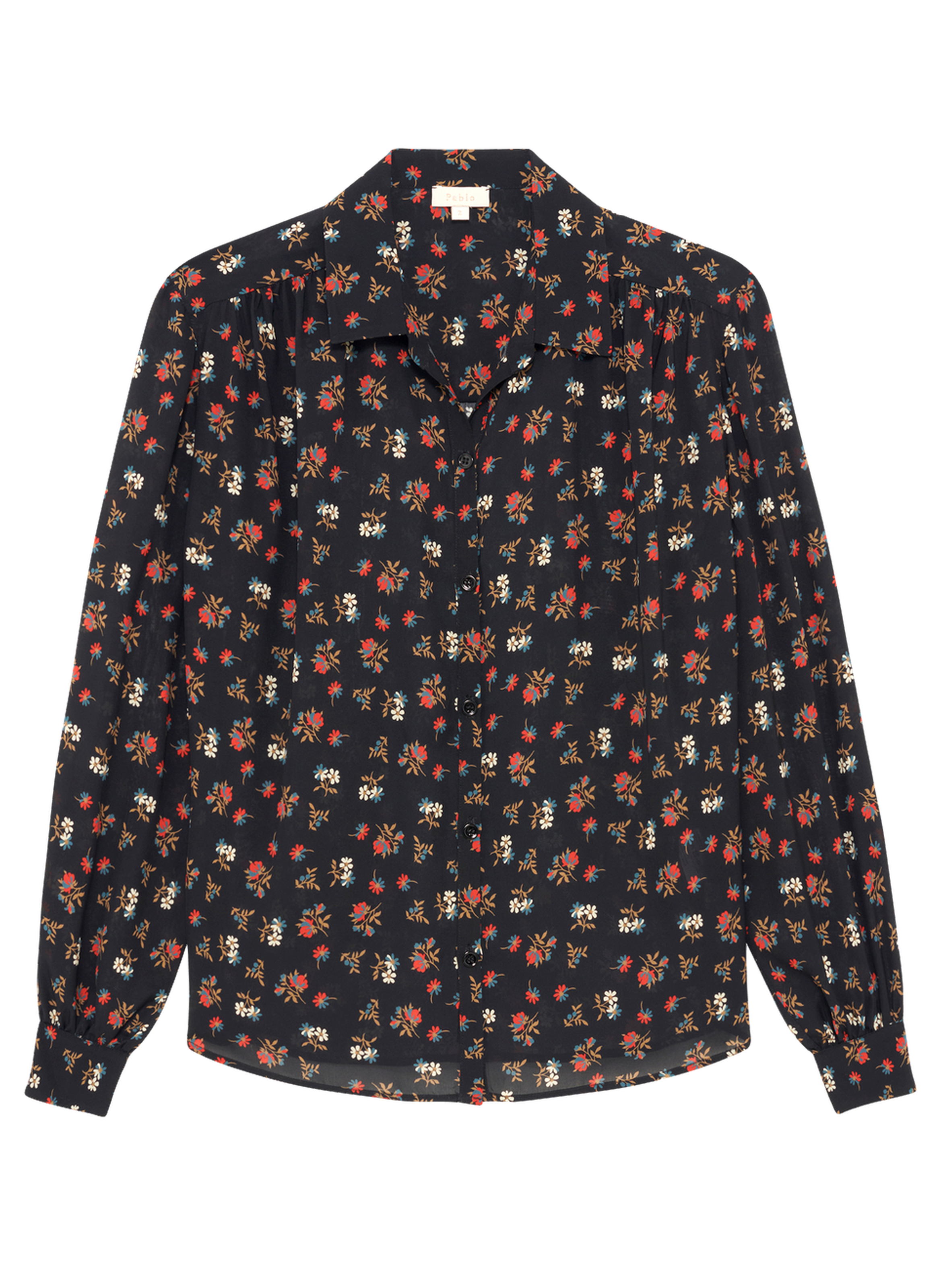 Chemise fine à fleurs contrastées - abelline PABLO Noir