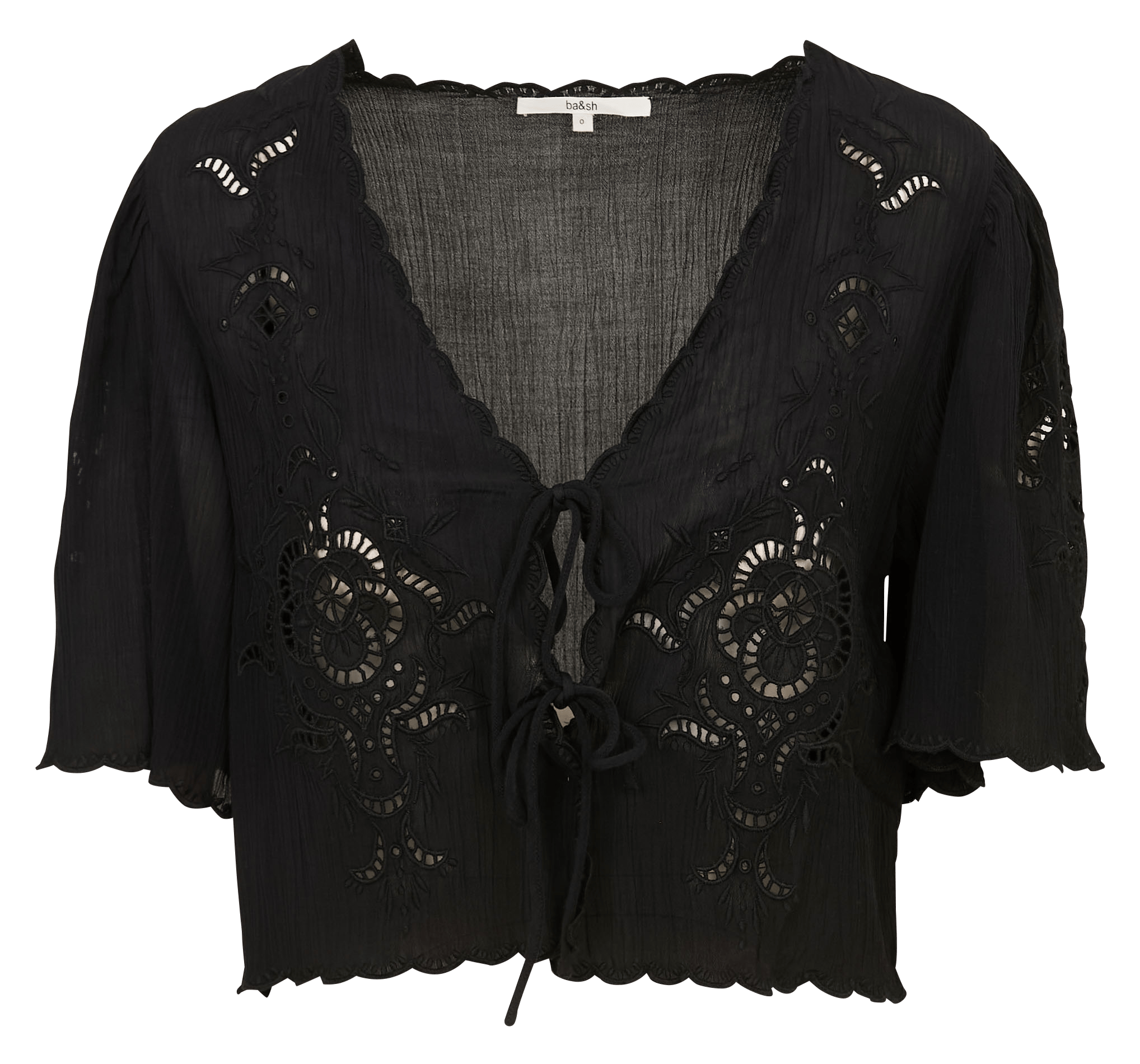 Top col v brodé olaya Noir