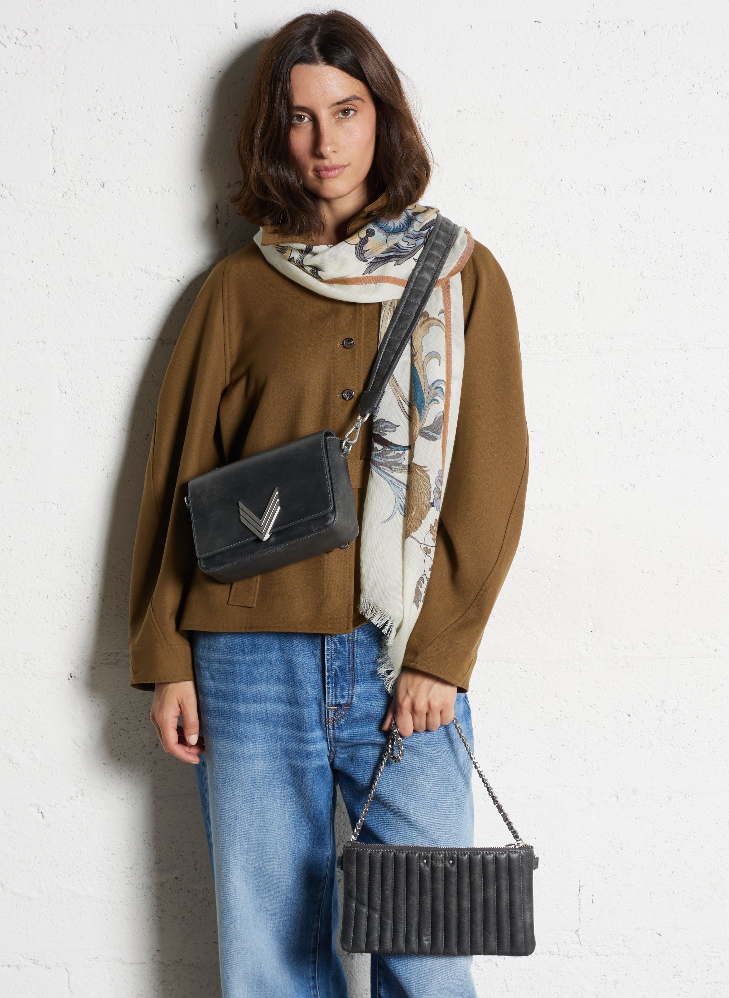 Sac bandoulière en cuir 111 vintage IKKS Gris