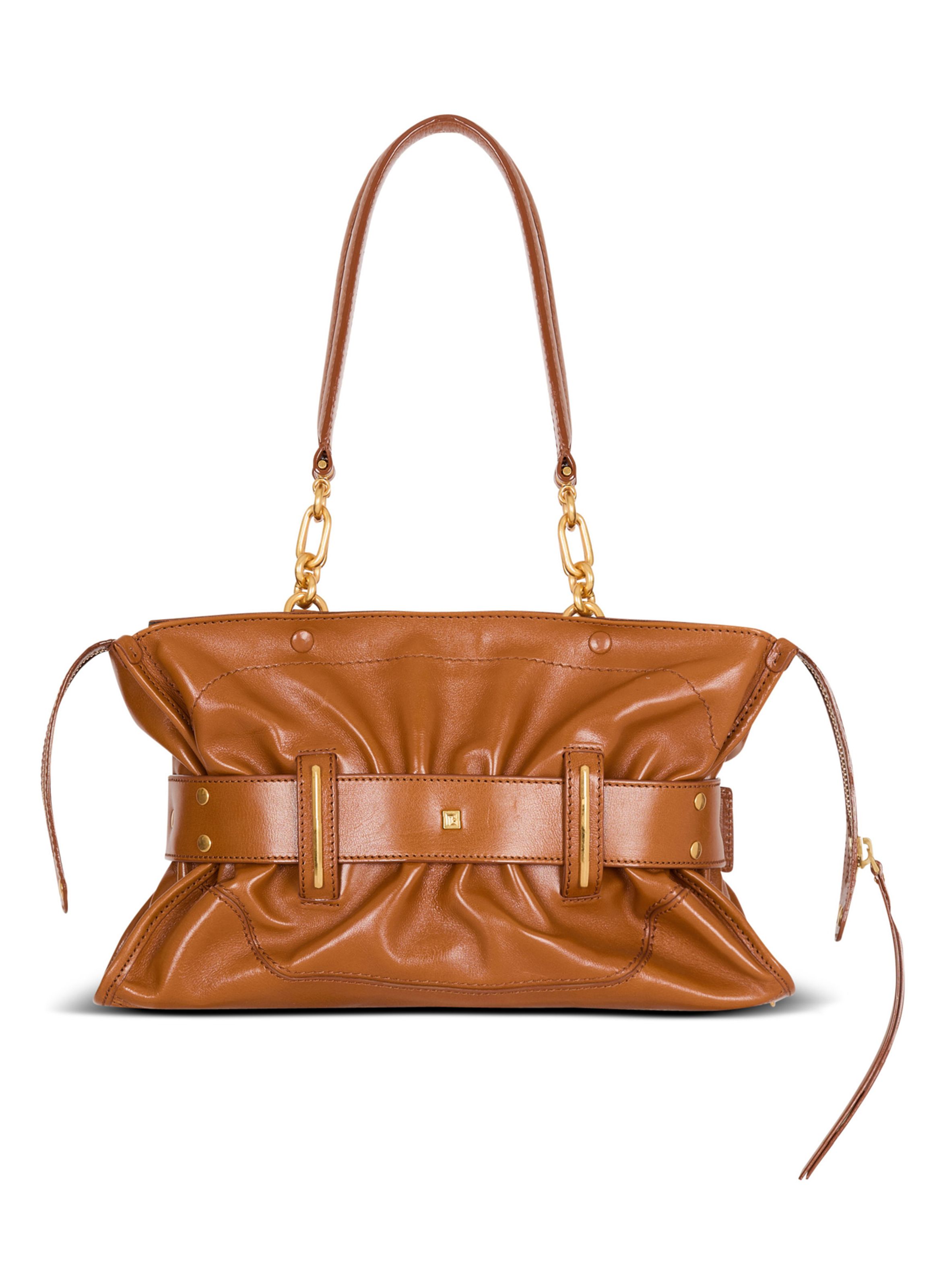 Sac anthem en cuir de veau BALMAIN Marron