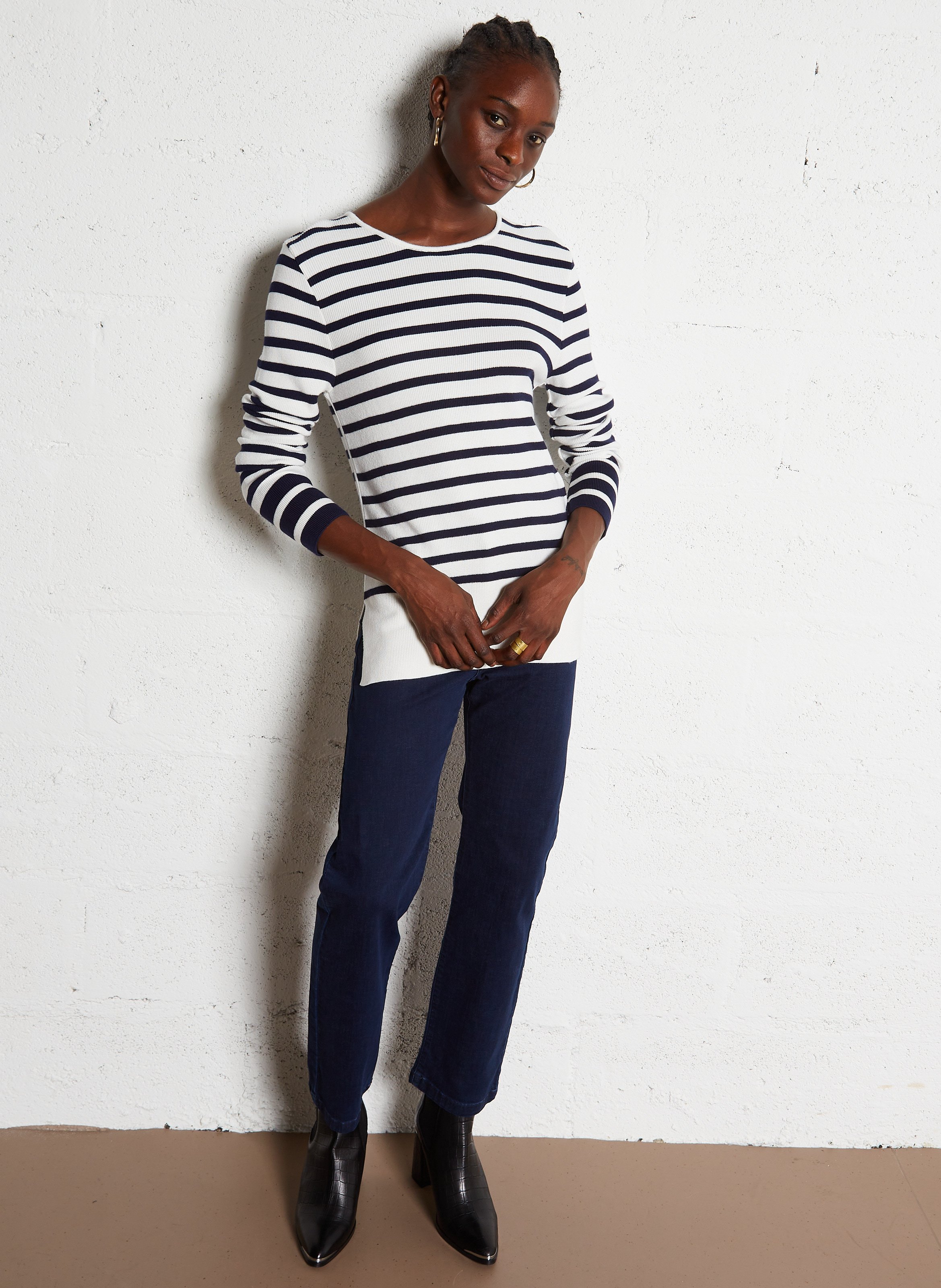 Jean droit cropped en coton mélangé janis IKKS Bleu