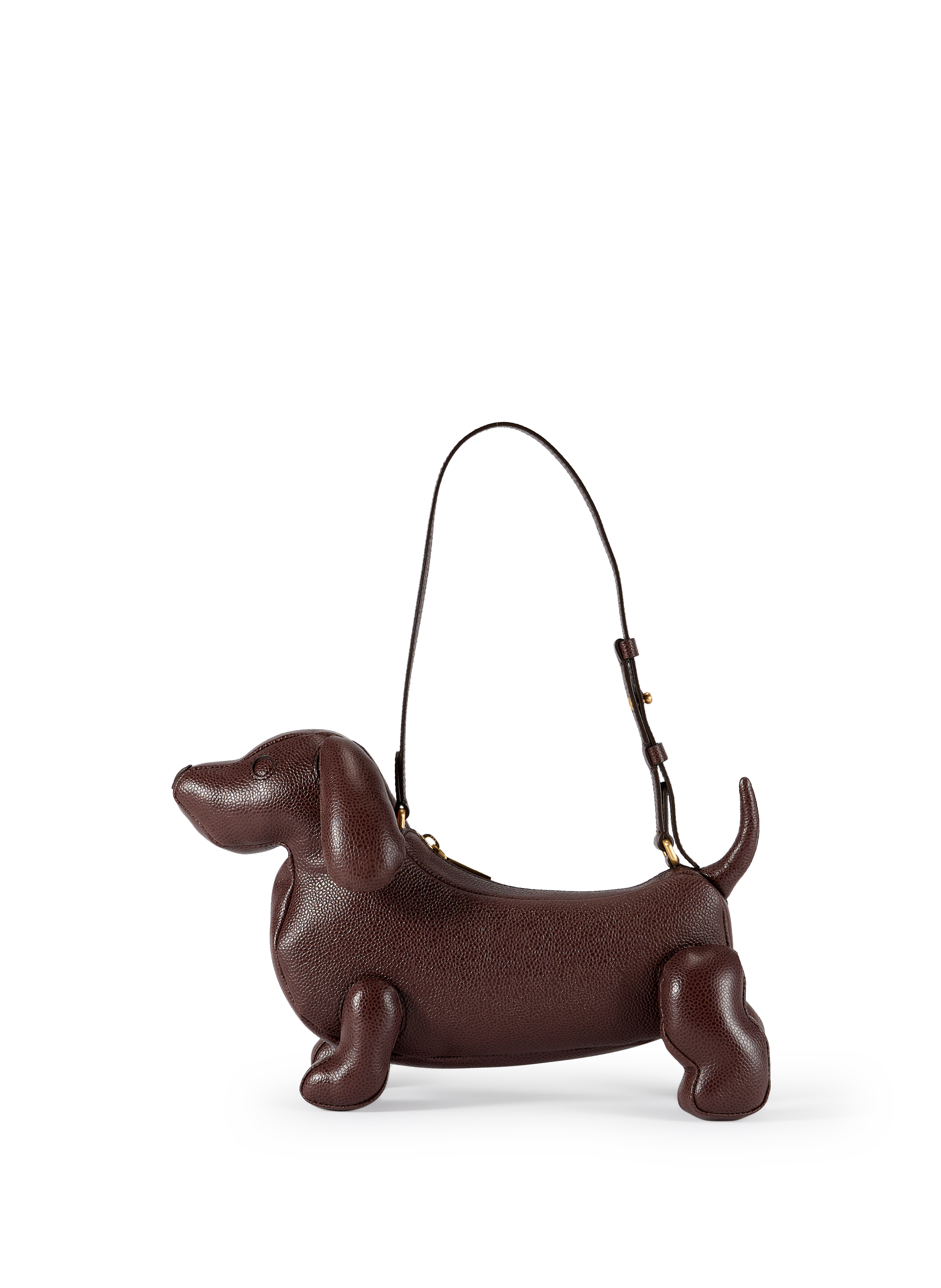 Sac épaule forme chien en cuir grainé THOM BROWNE Marron