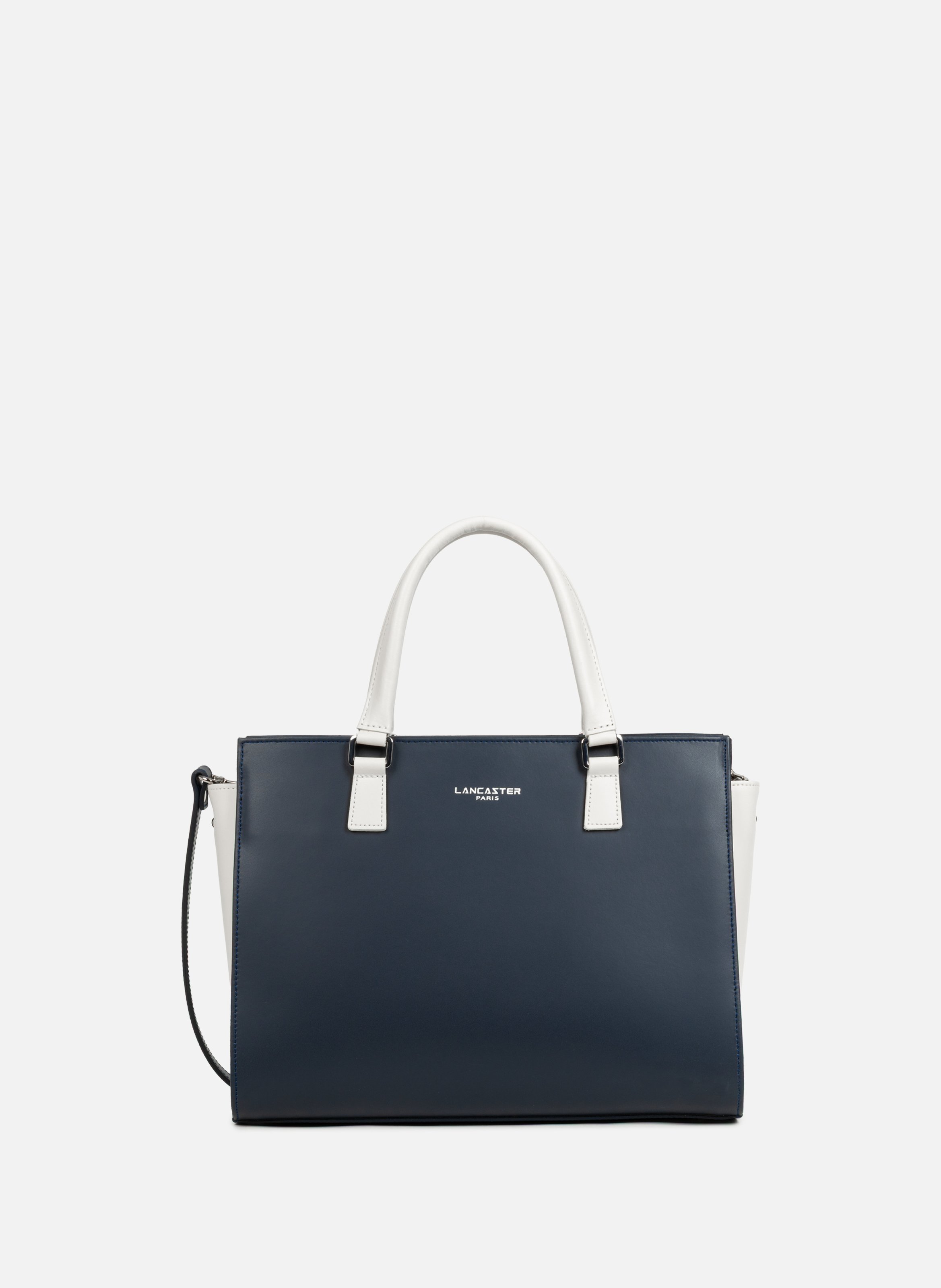 Grand sac cabas main - Smooth  Bleu foncé - ecru