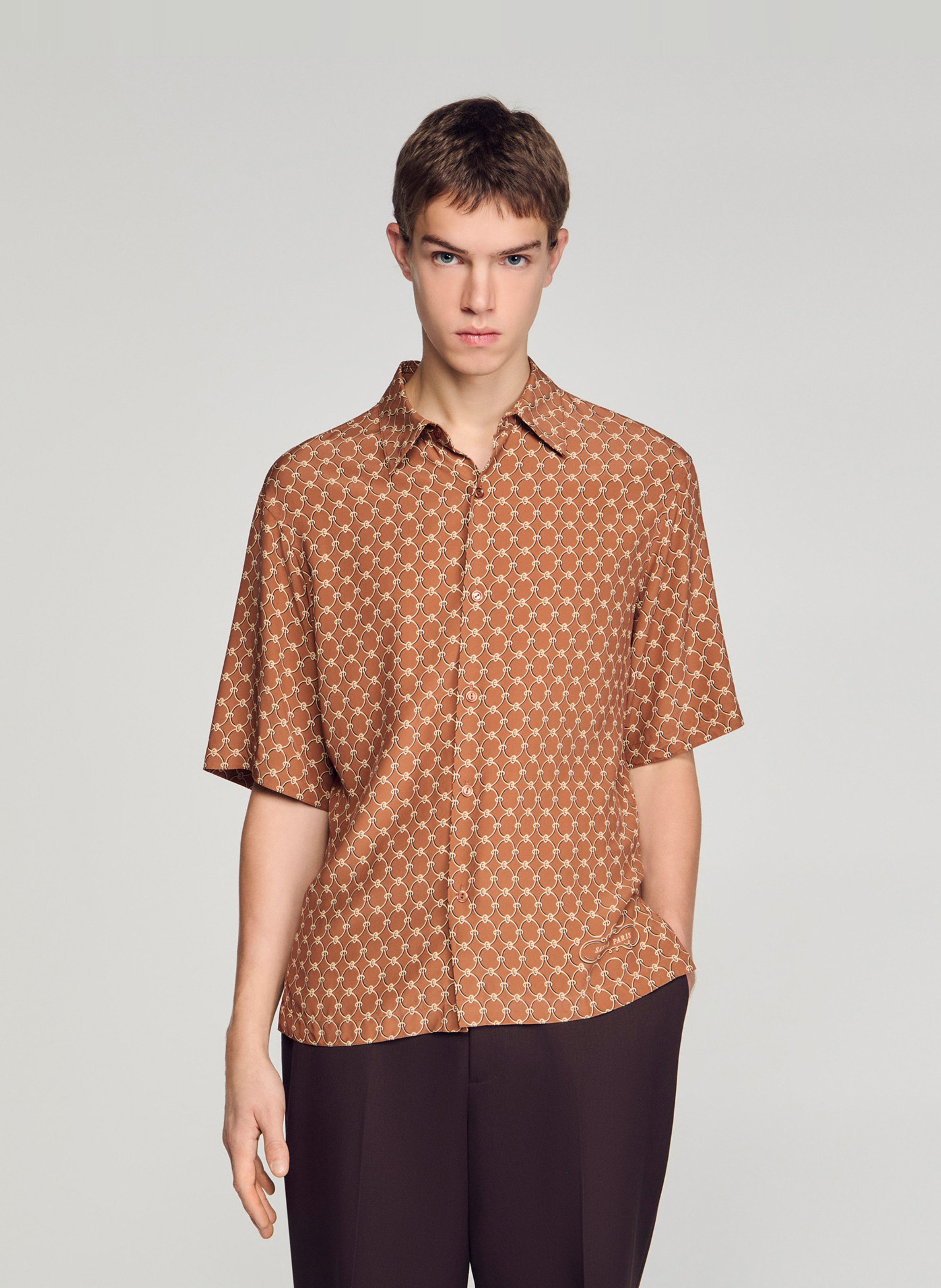 Chemise imprimée col classique SANDRO Marron