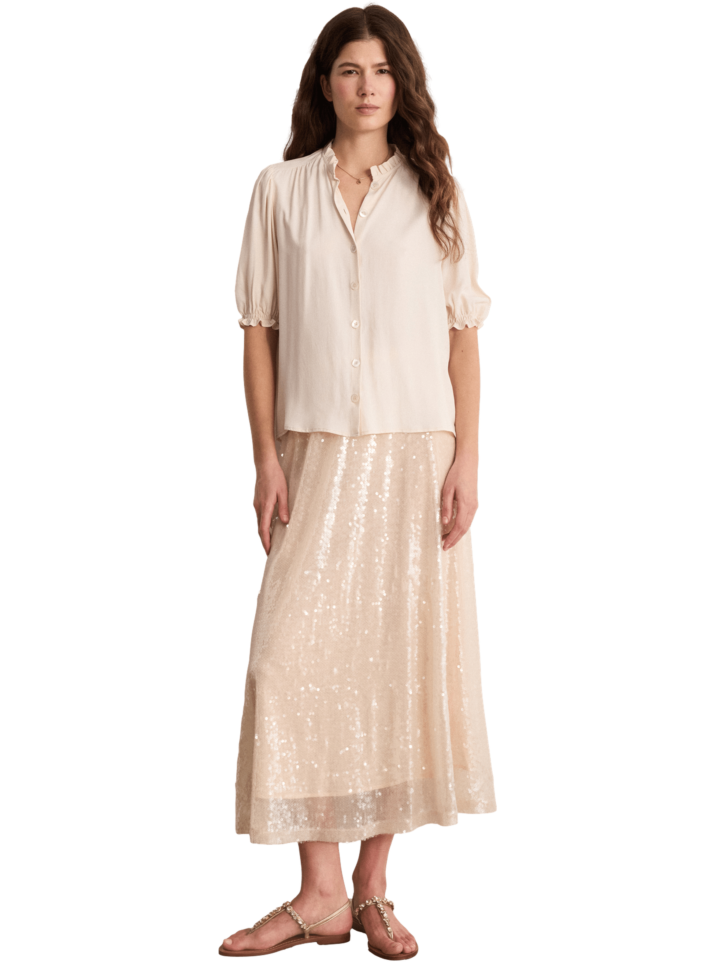 Blouse fluide boutonnée et volantée - clementine PABLO Beige