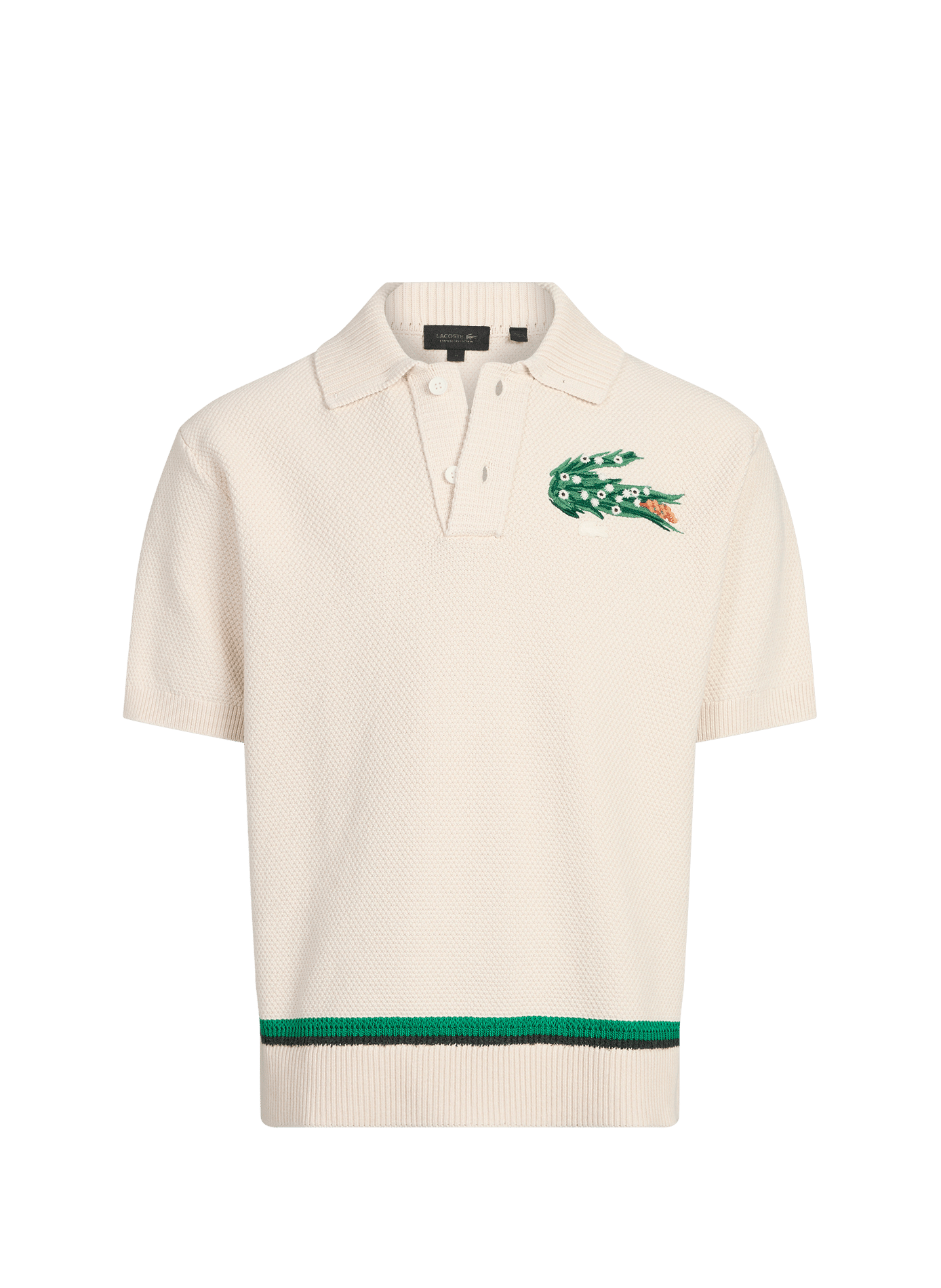 Maglione a collo alto ampio ricamato in misto cotone LACOSTE Beige