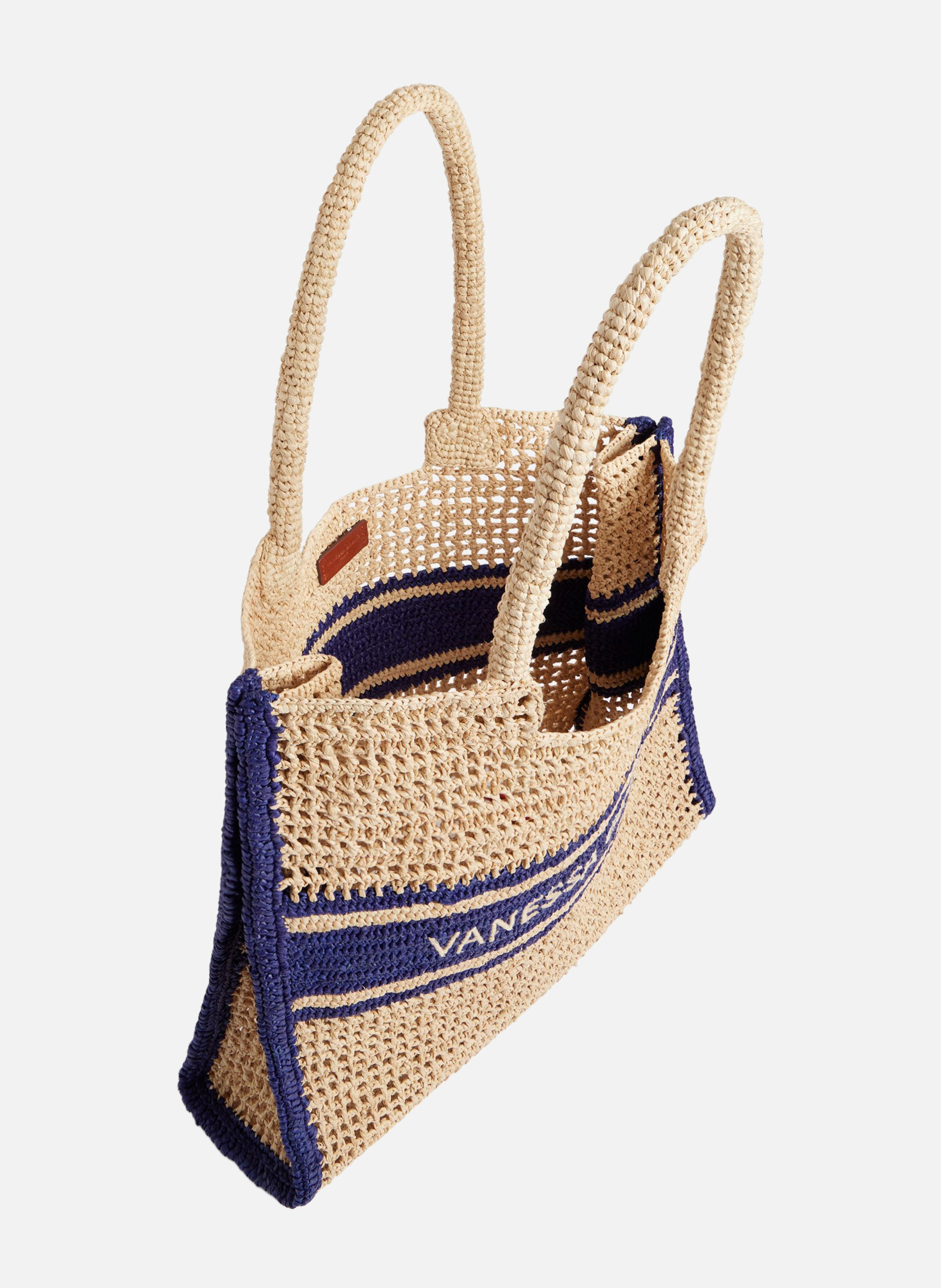 Grand panier en raphia avec rayures VANESSA BRUNO Bleu