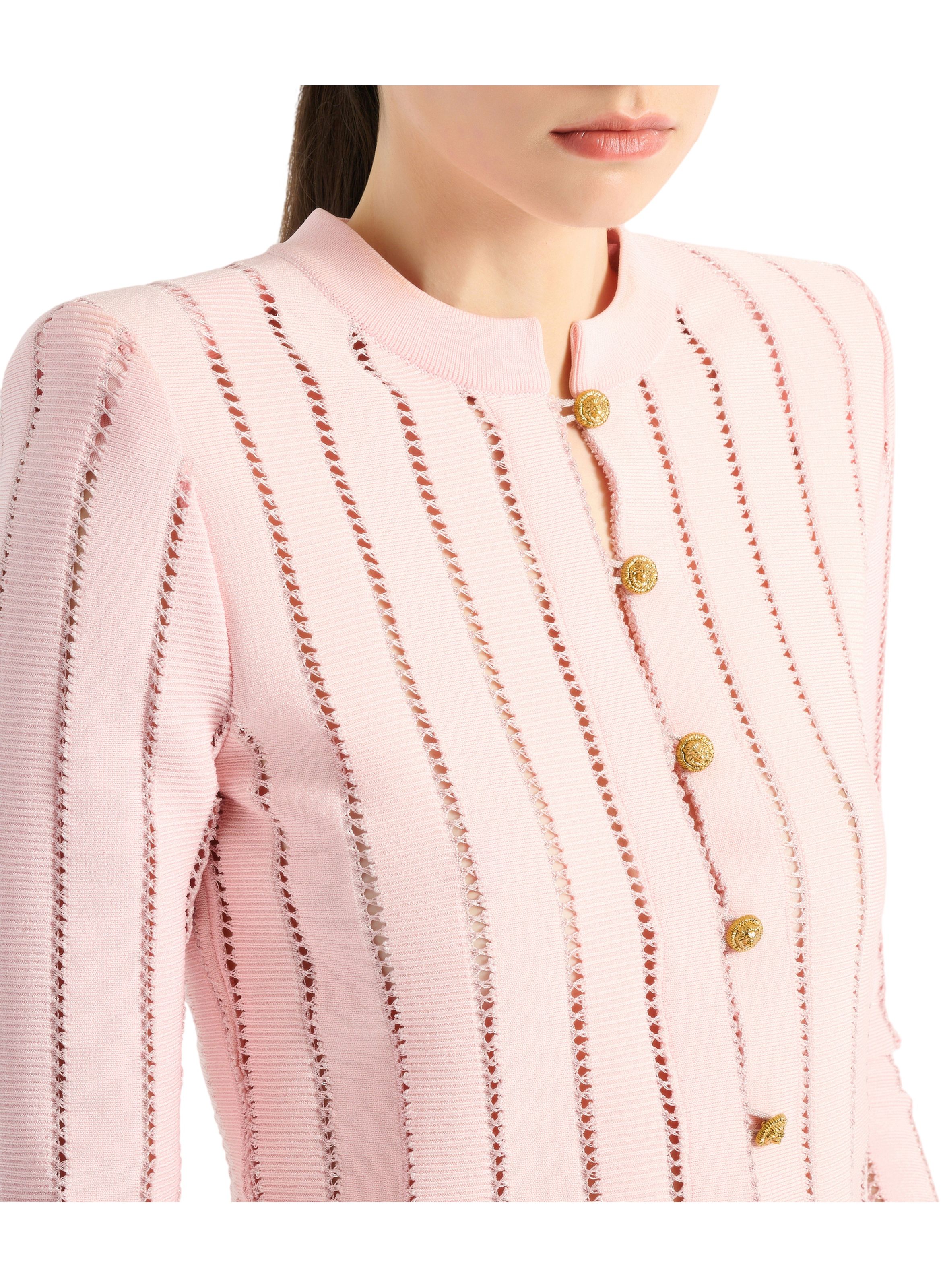 Cardigan court en maille fléchage BALMAIN Rose