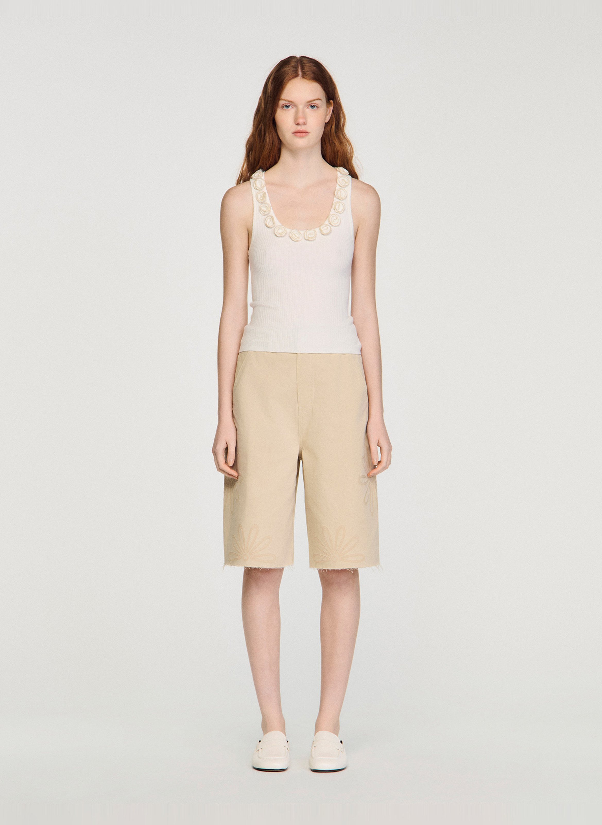 Top en maille côtelé SANDRO Blanc