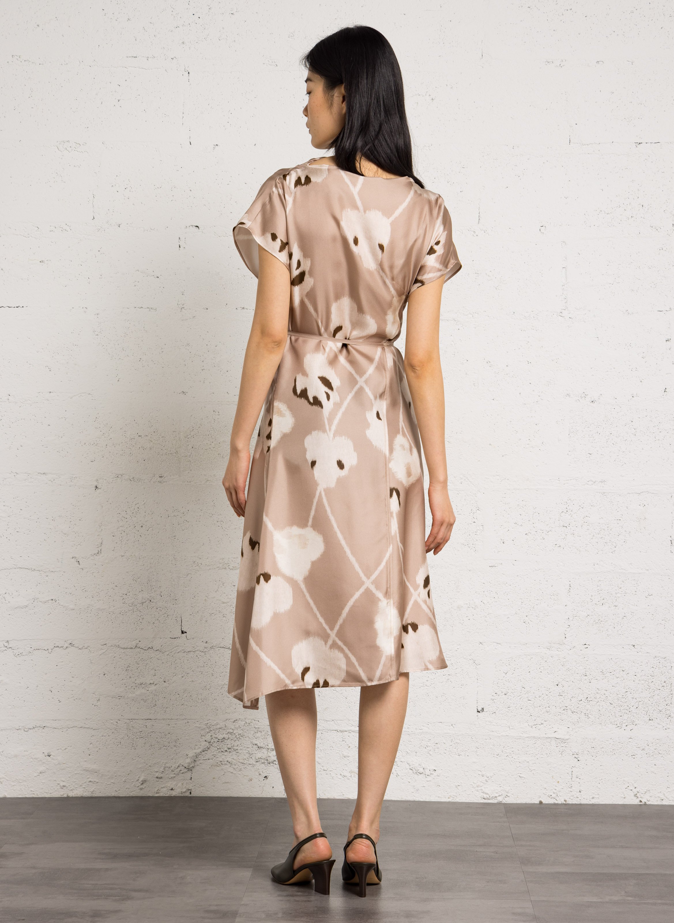 Robe midi imprimée en soie felicie SOEUR Beige