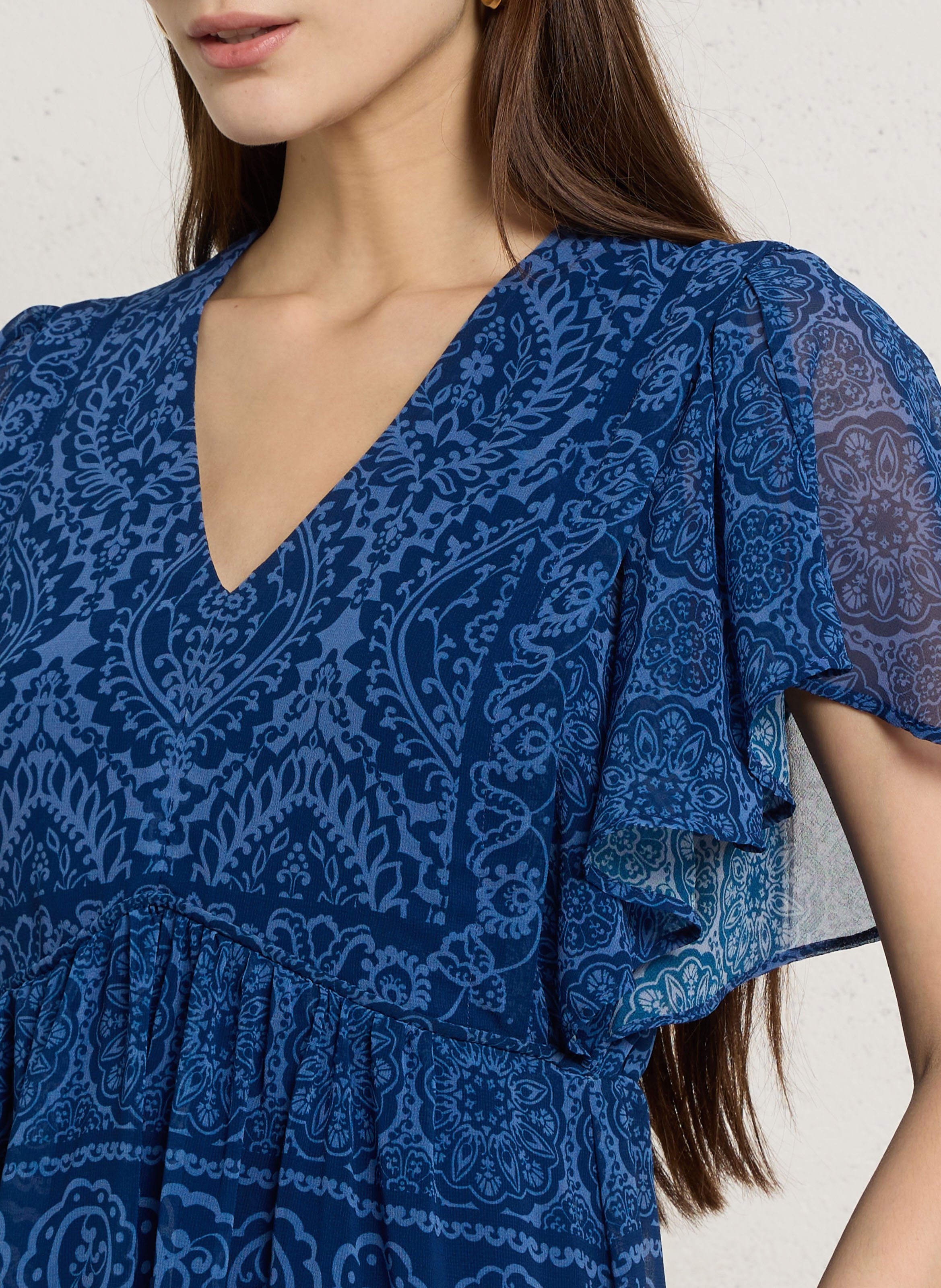 Robe midi imprimée col v bleuet MAISON 123 Bleu