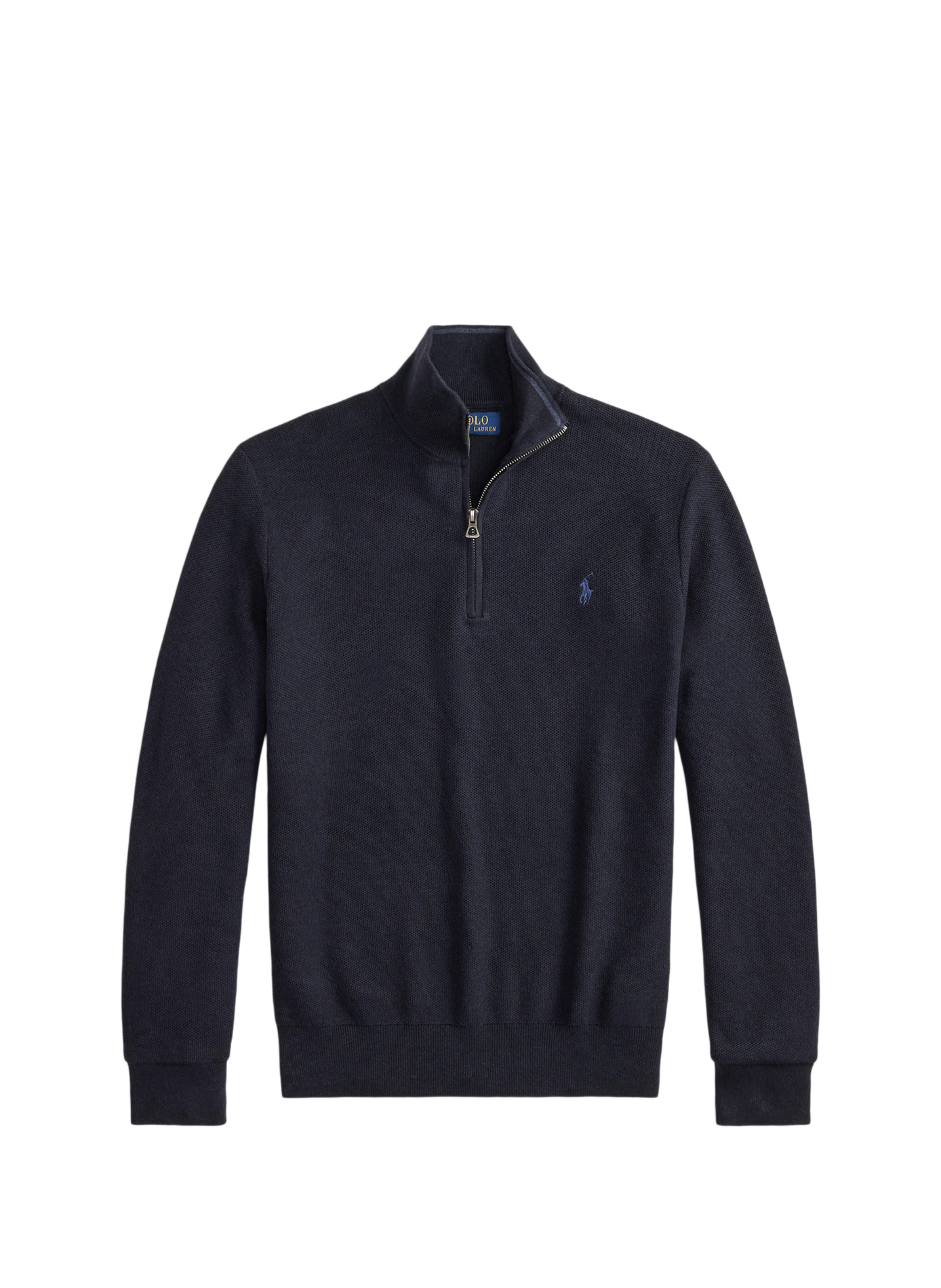 Cotton textured knit zip-up sweater. POLO RALPH LAUREN Blue