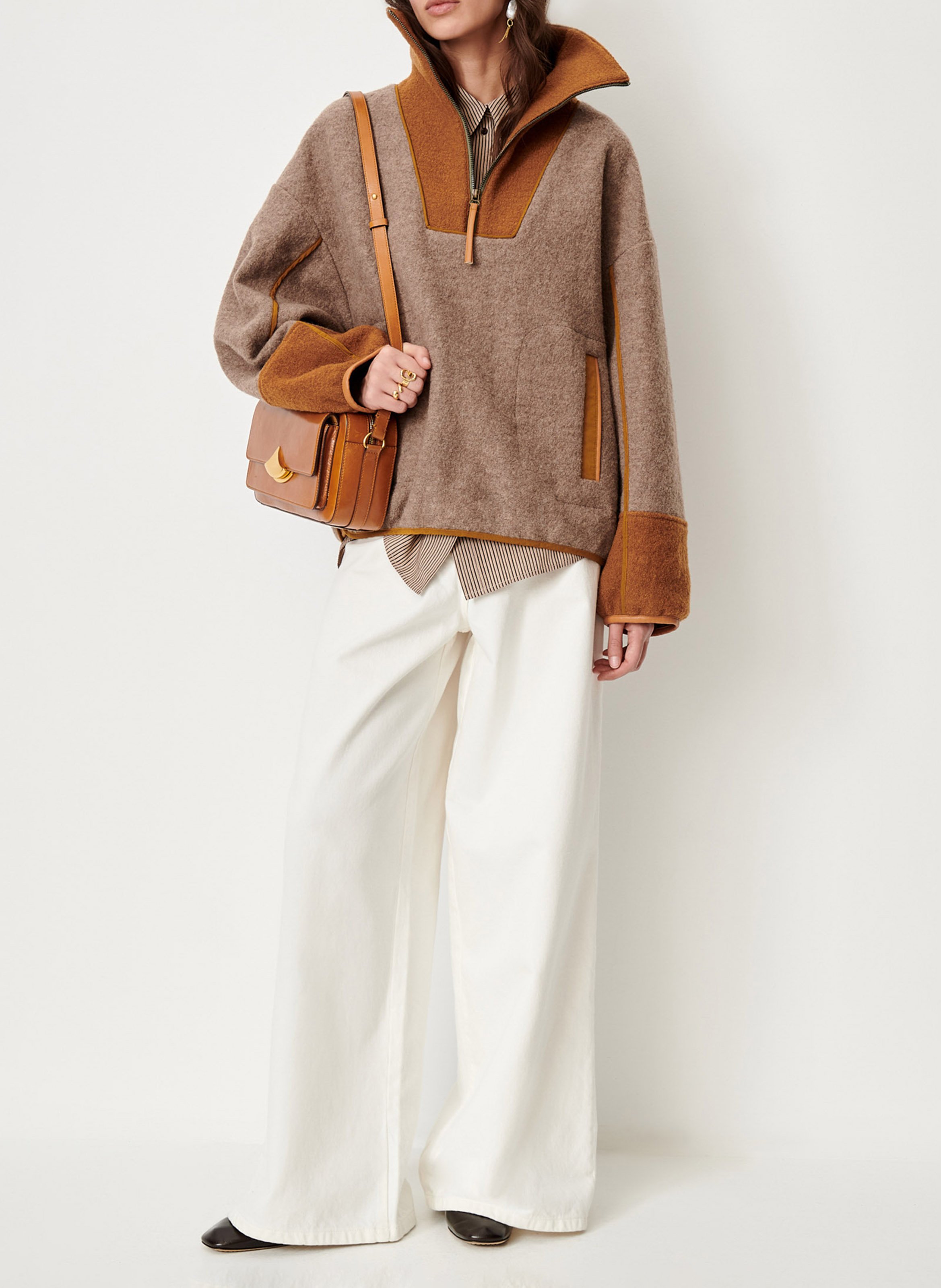 Veste droite col camionneur en laine costwelle SESSUN Marron