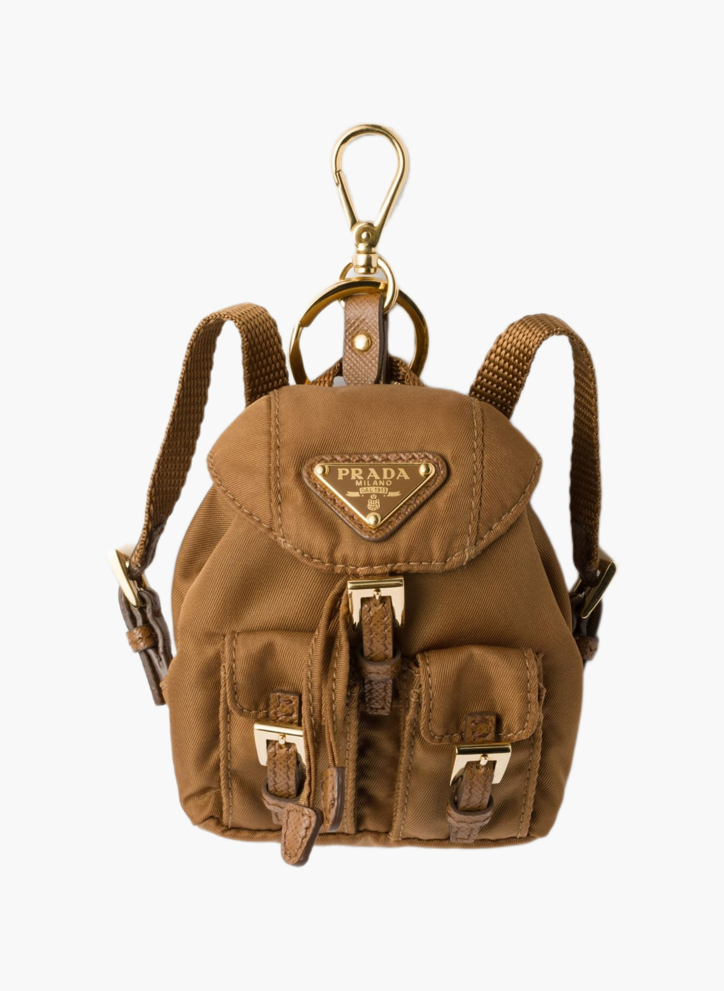 Charm porte-clés mini icon en re-nylon PRADA Marron