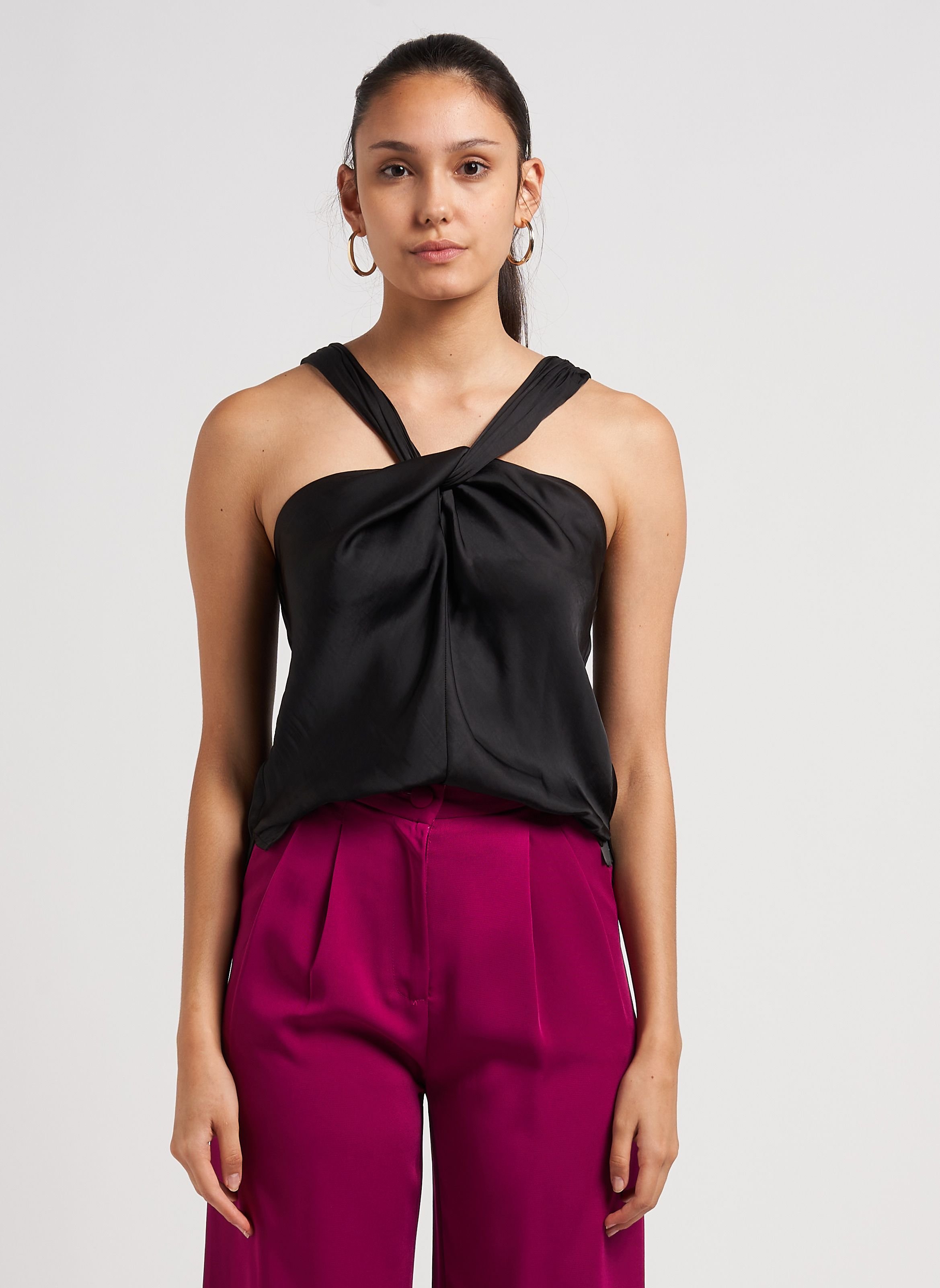 Top court fluide droit satiné