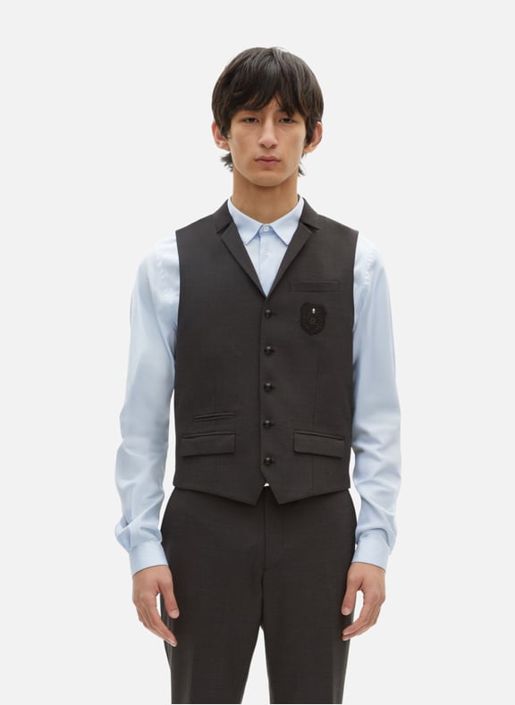 Gilet de costume en laine mélangée micro carreaux Noir by THE KOOPLES THE KOOPLES Gilet de costume en laine mélangée micro carreaux Noir