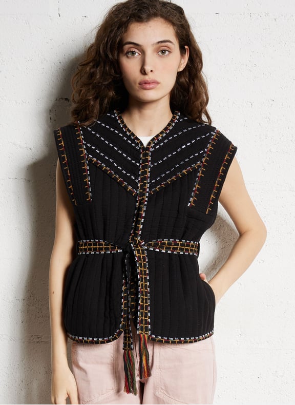 Veste col rond en coton clevie Noir by BA&SH BA&SH Veste col rond en coton clevie Noir
