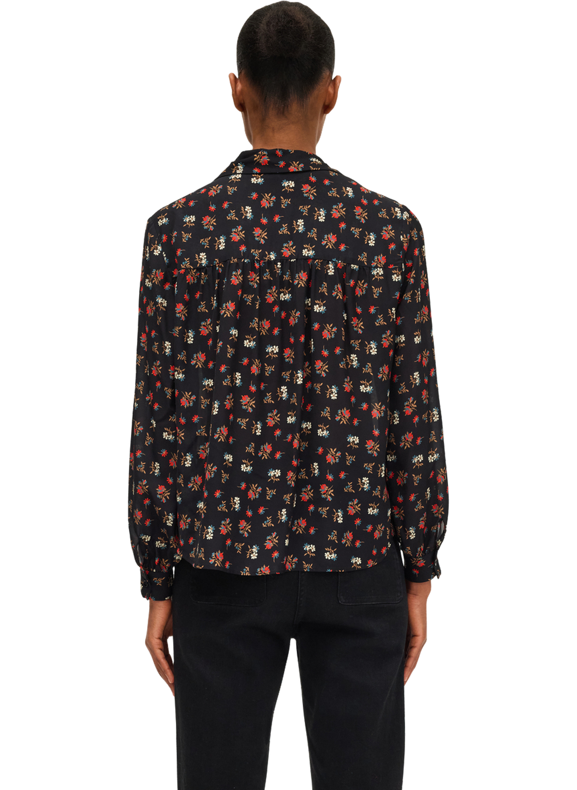 Chemise fine à fleurs contrastées - abelline PABLO Noir