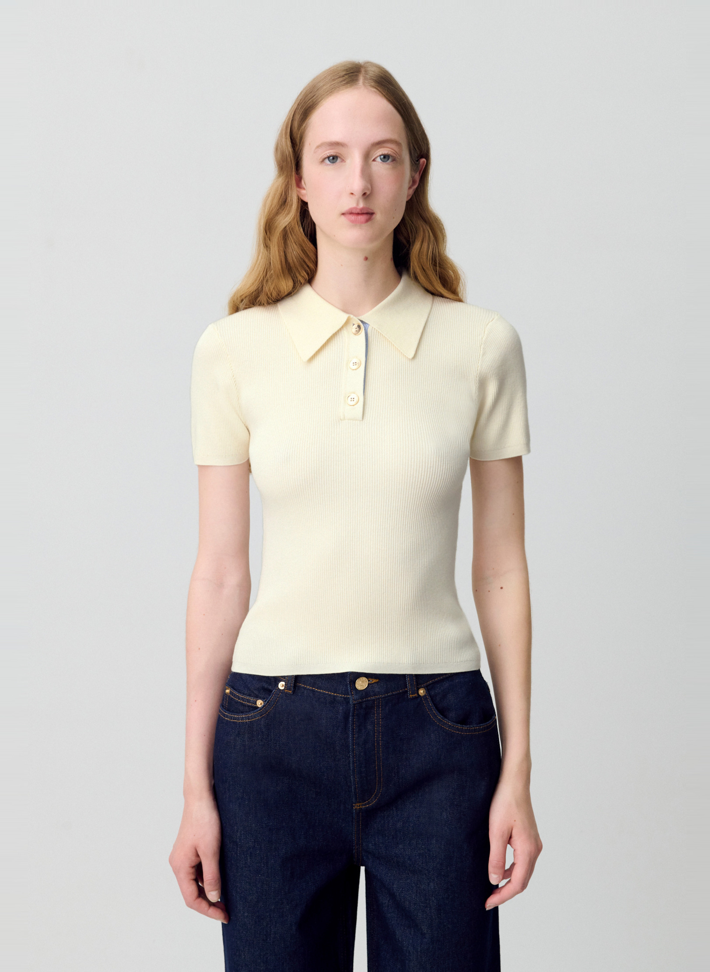 Polo manches courtes uni côtelé CLAUDIE PIERLOT Beige