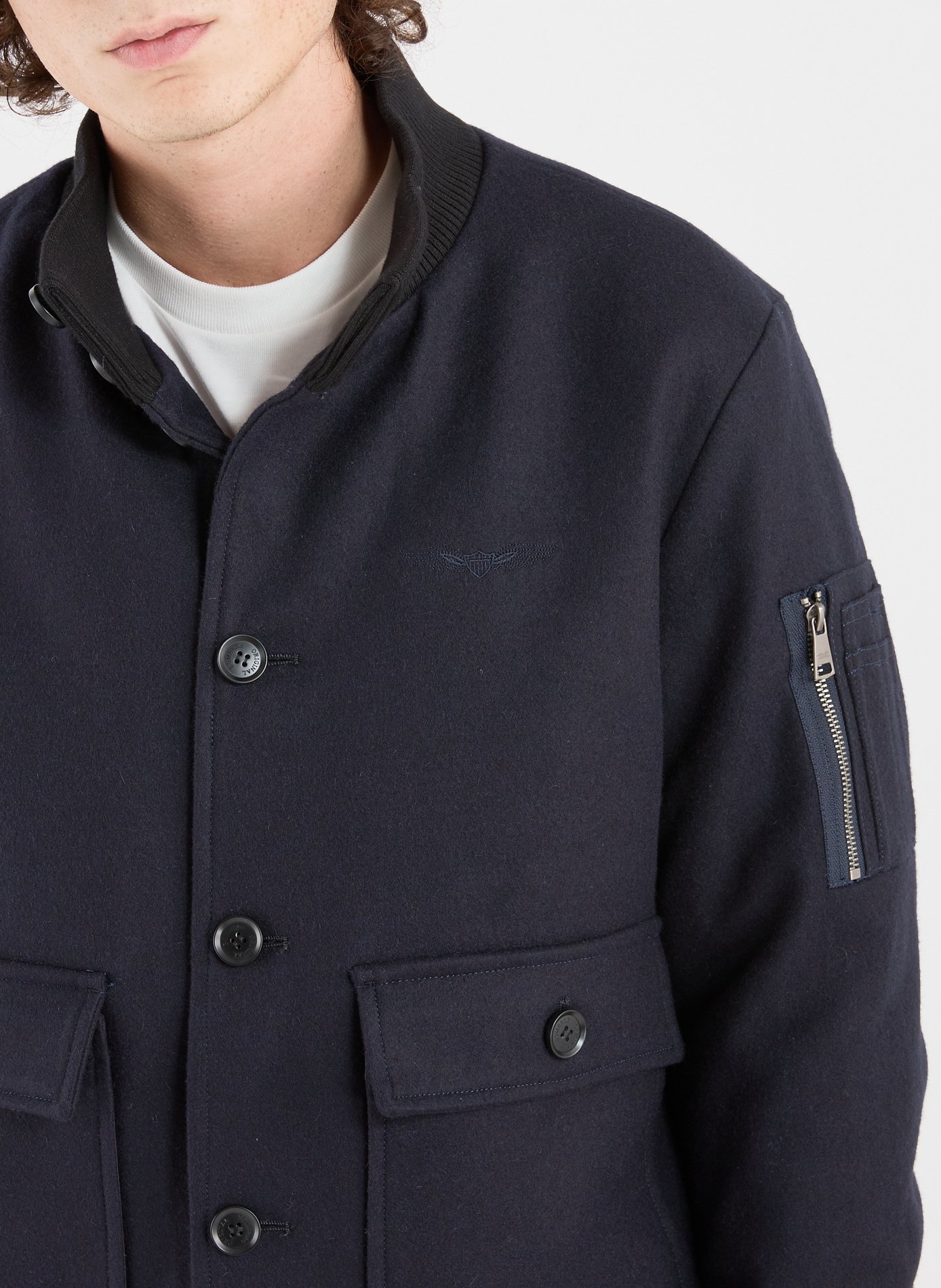 Blouson uni en laine mélangée BOMBERS ORIGINAL Bleu