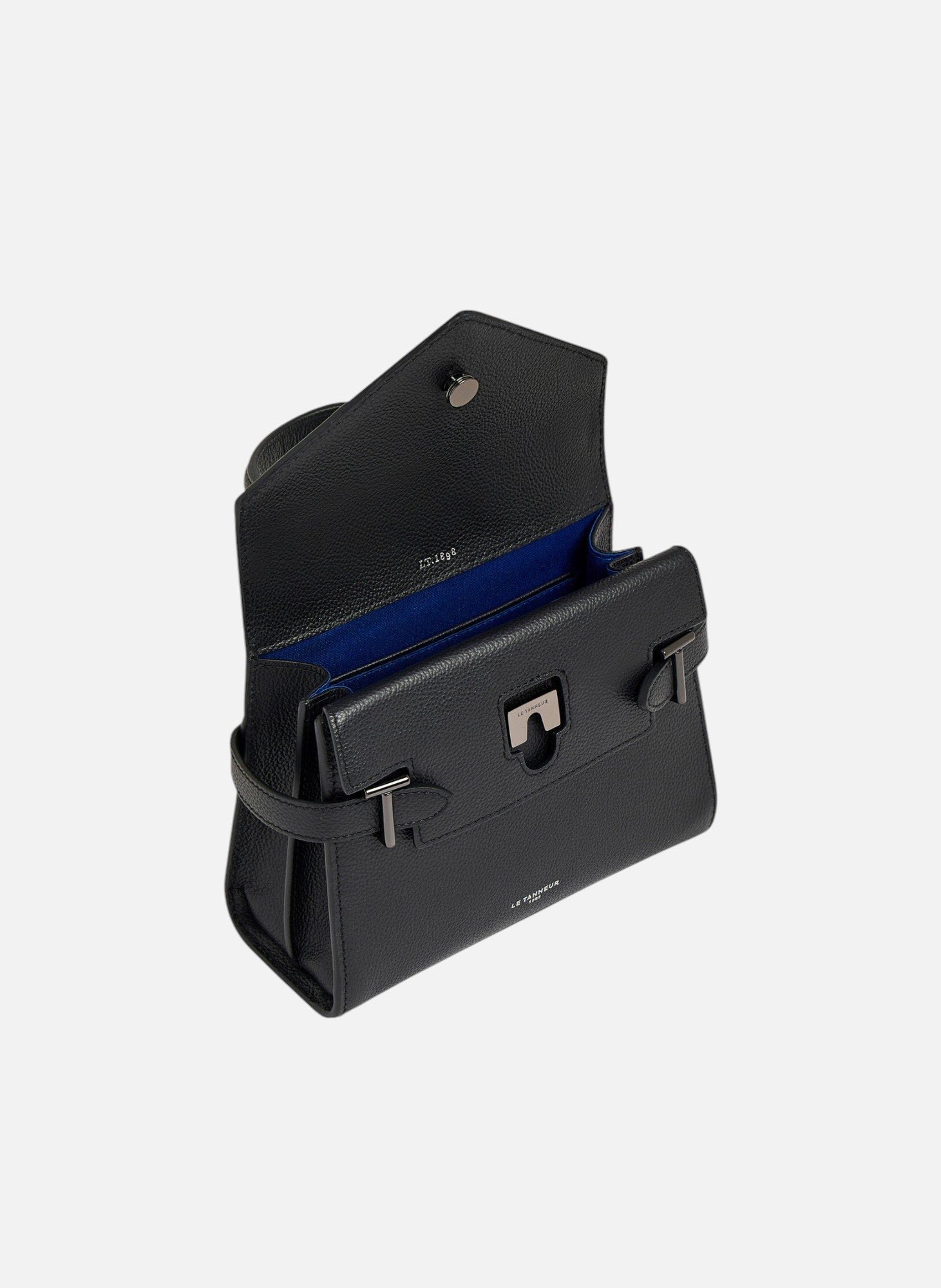 Petit sac à main double rabat emilie en cuir grainé LE TANNEUR Noir