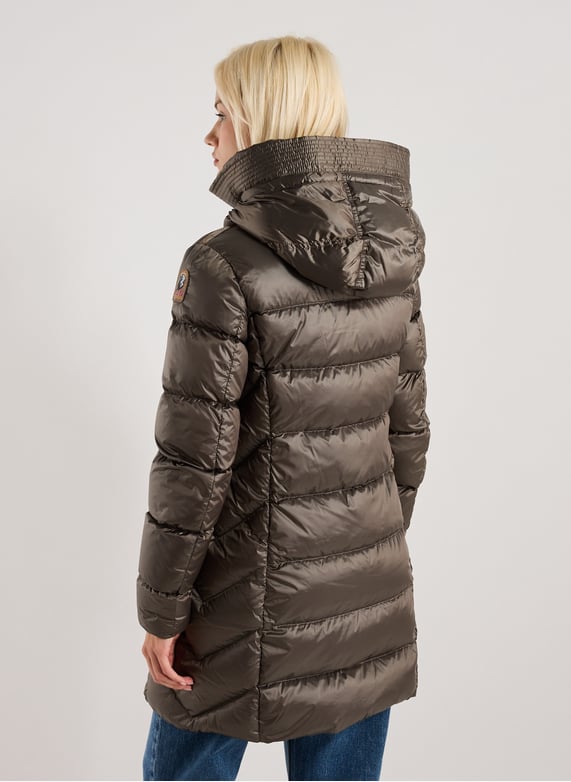 Mid-length hooded puffer jacket Marion | Grey by PARAJUMPERS Mid-length hooded puffer jacket Marion Grey