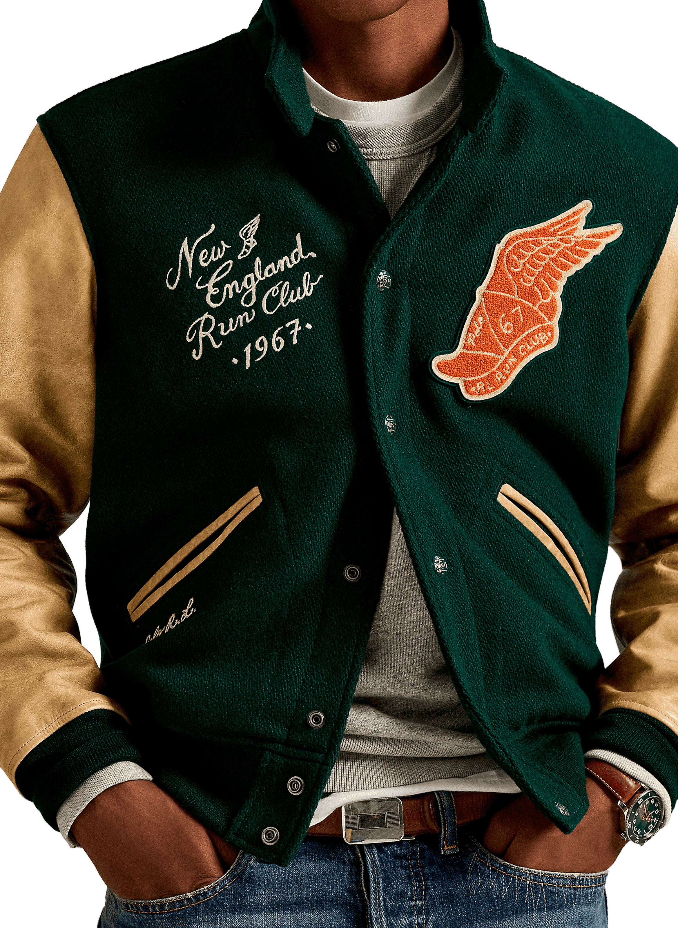 Jacket with high collar in blended wool POLO RALPH LAUREN Green