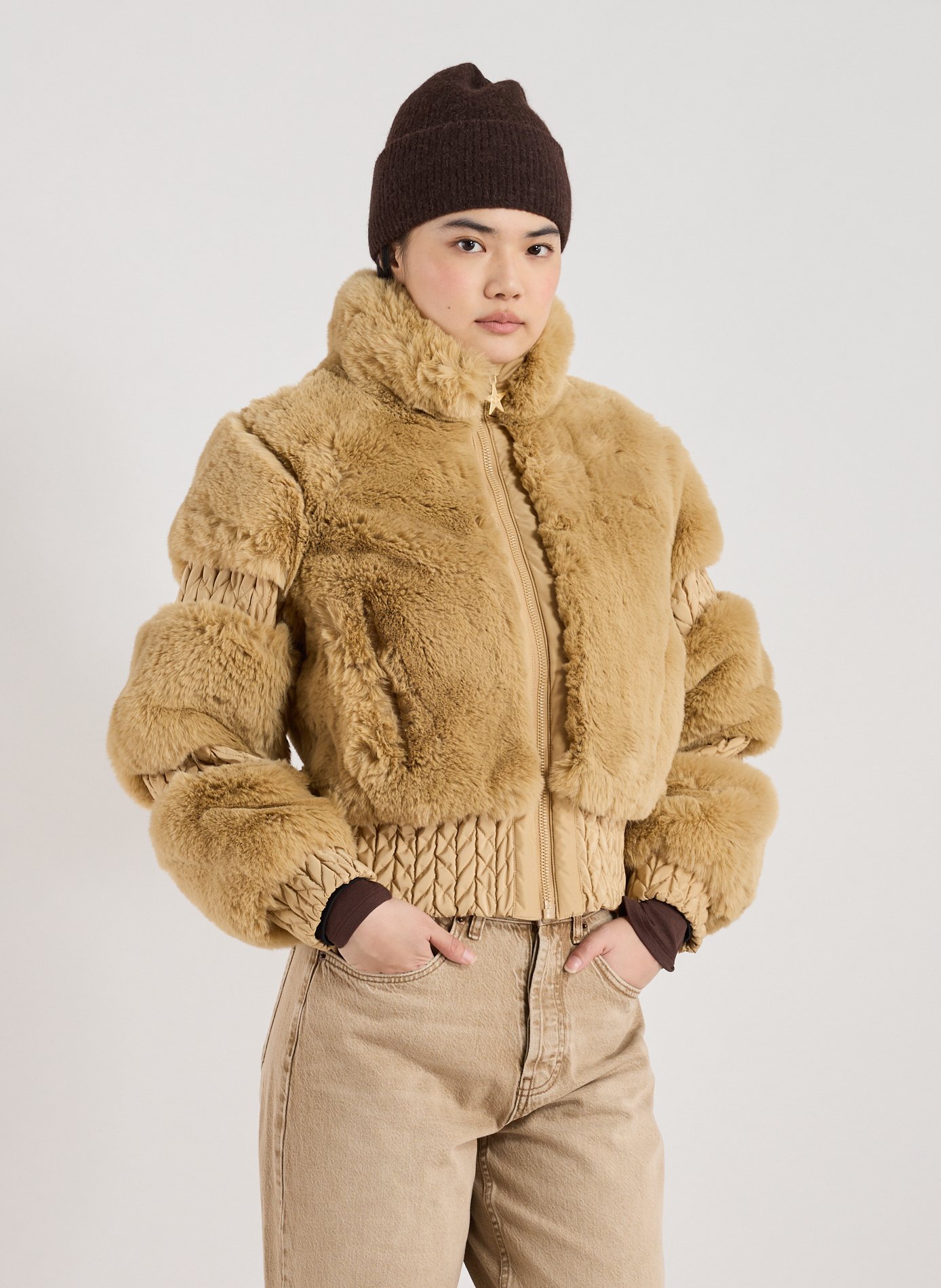 Veste à col montant effet fourrure Marron by GOLDBERGH GOLDBERGH Veste à col montant effet fourrure Marron