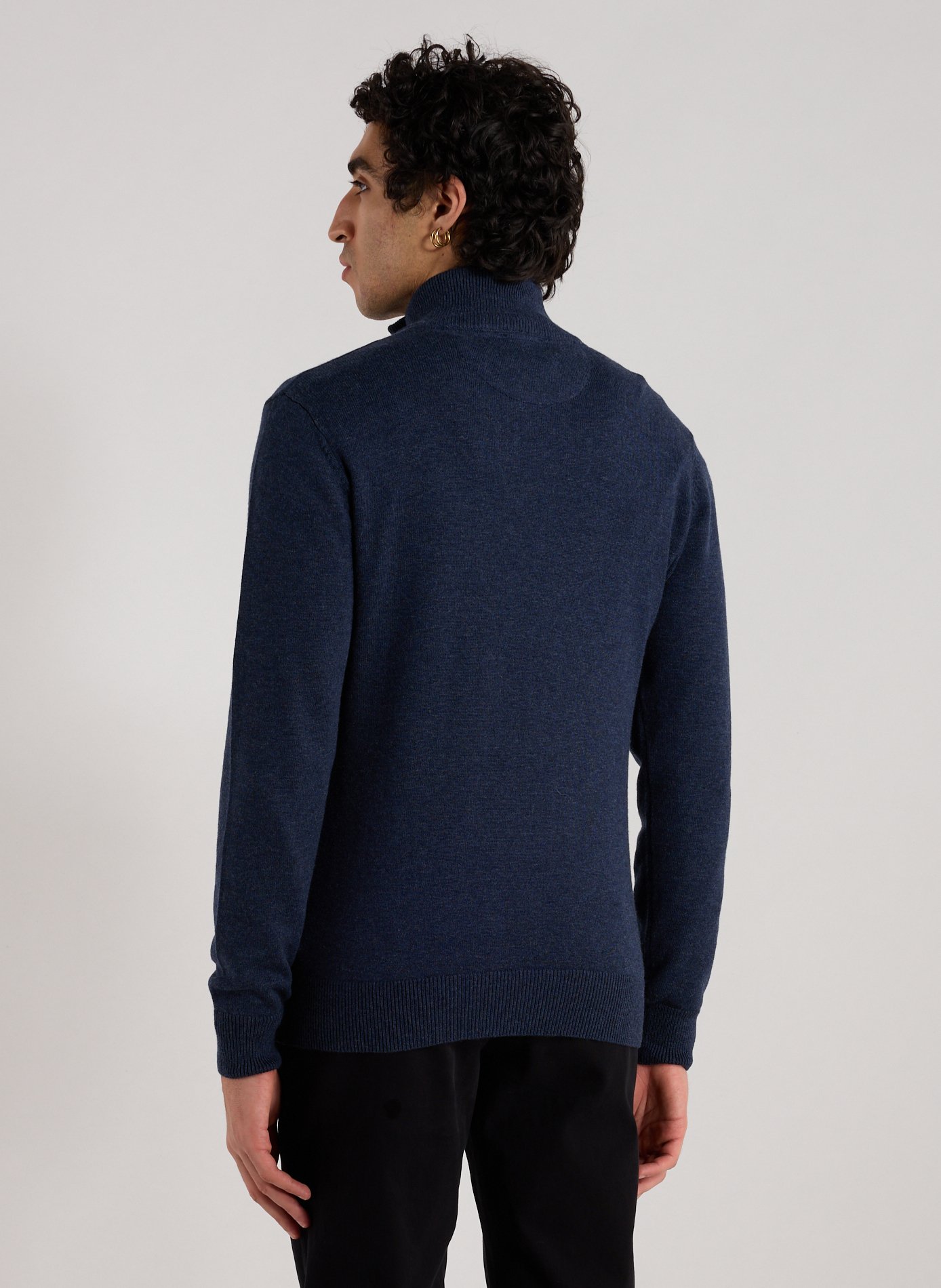 Pull col zippé en laine et coton EDEN PARK Bleu