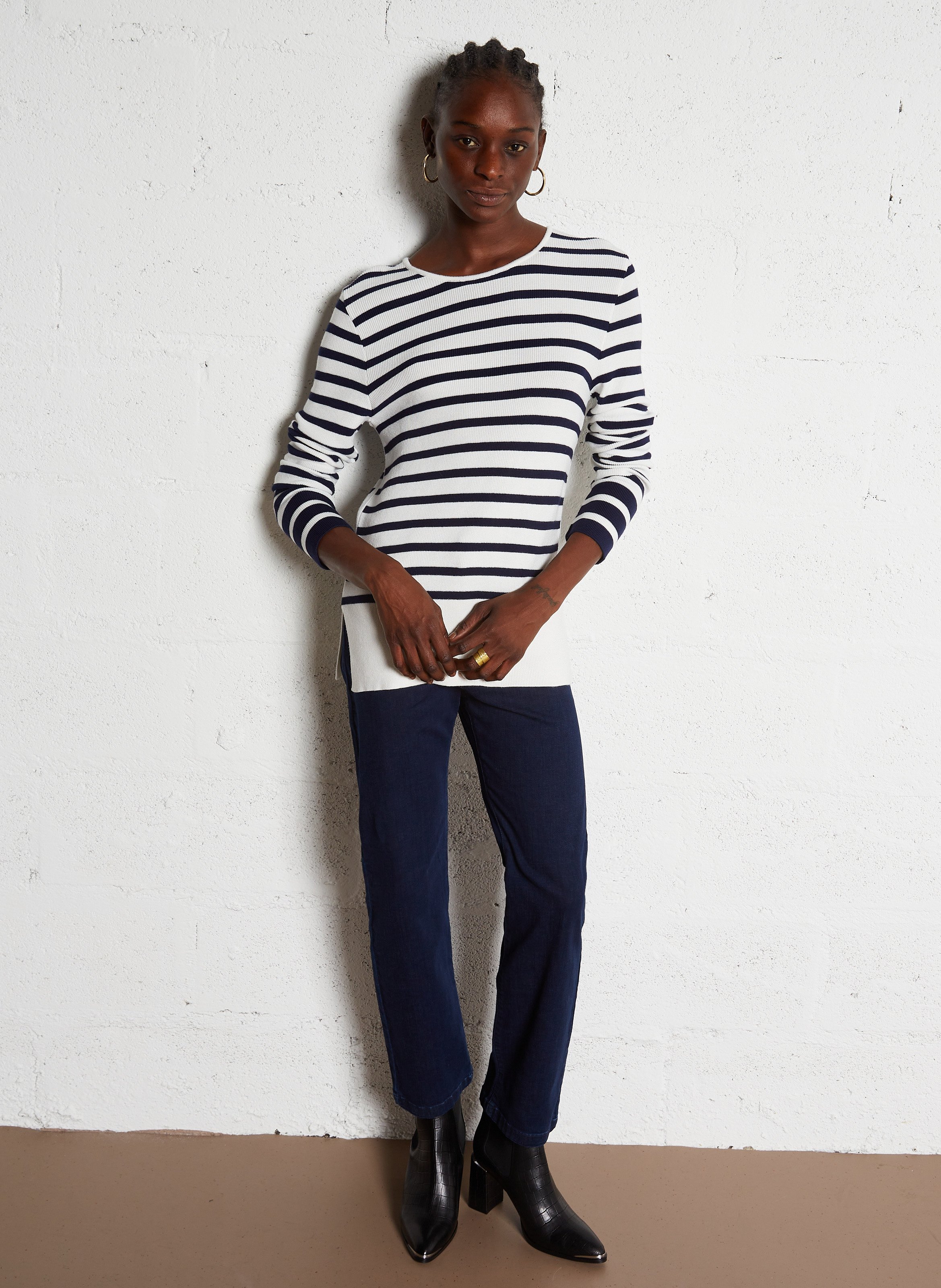 Jean droit cropped en coton mélangé janis IKKS Bleu