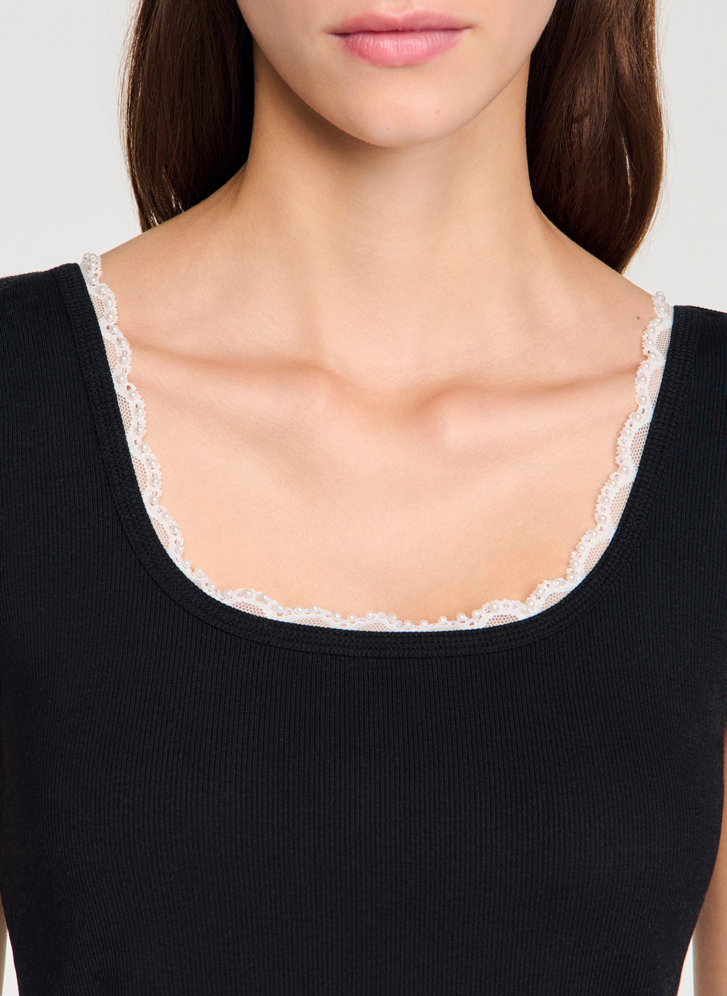 Top col rond  en coton SANDRO Noir