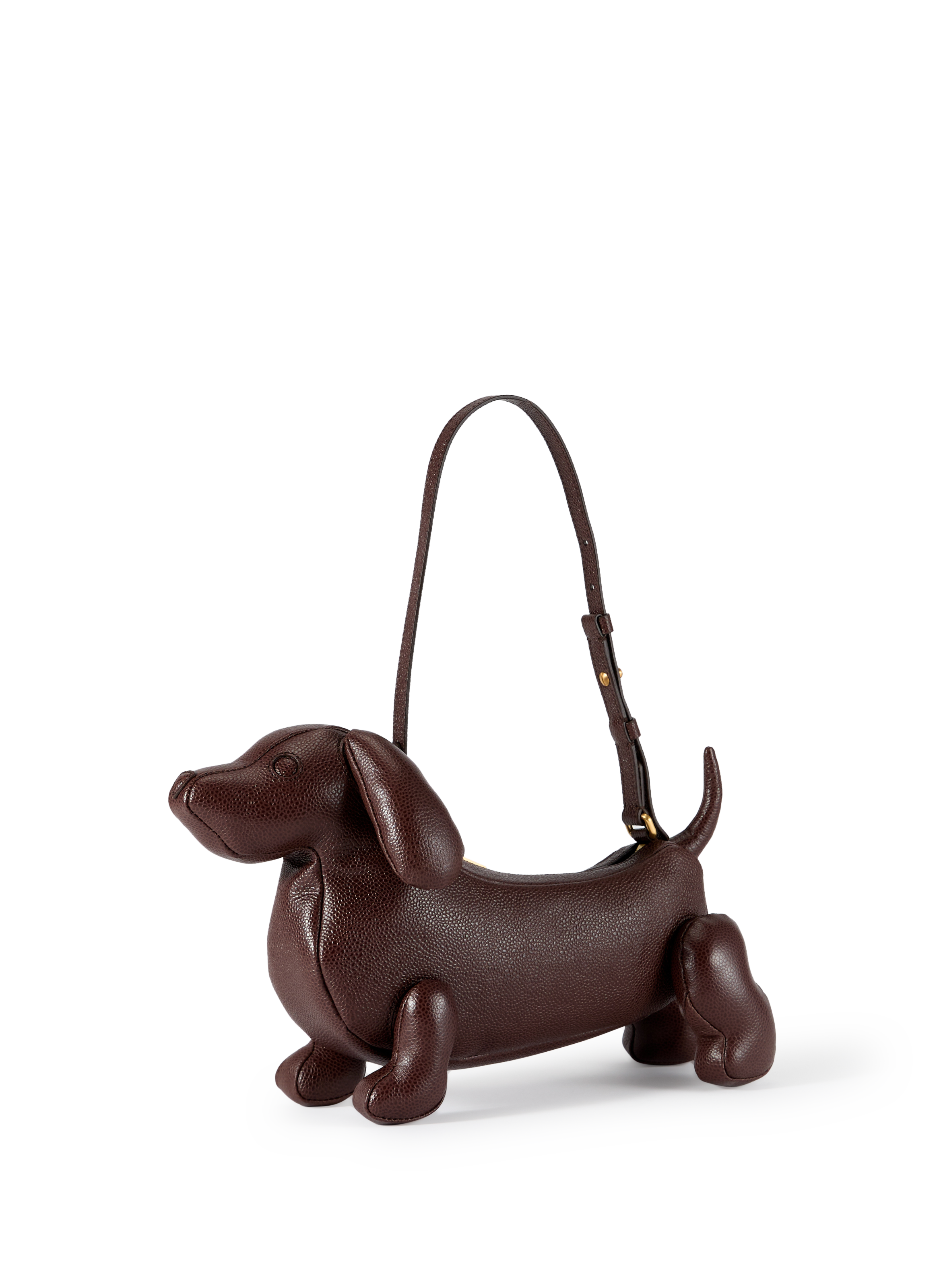 Sac épaule forme chien en cuir grainé THOM BROWNE Marron