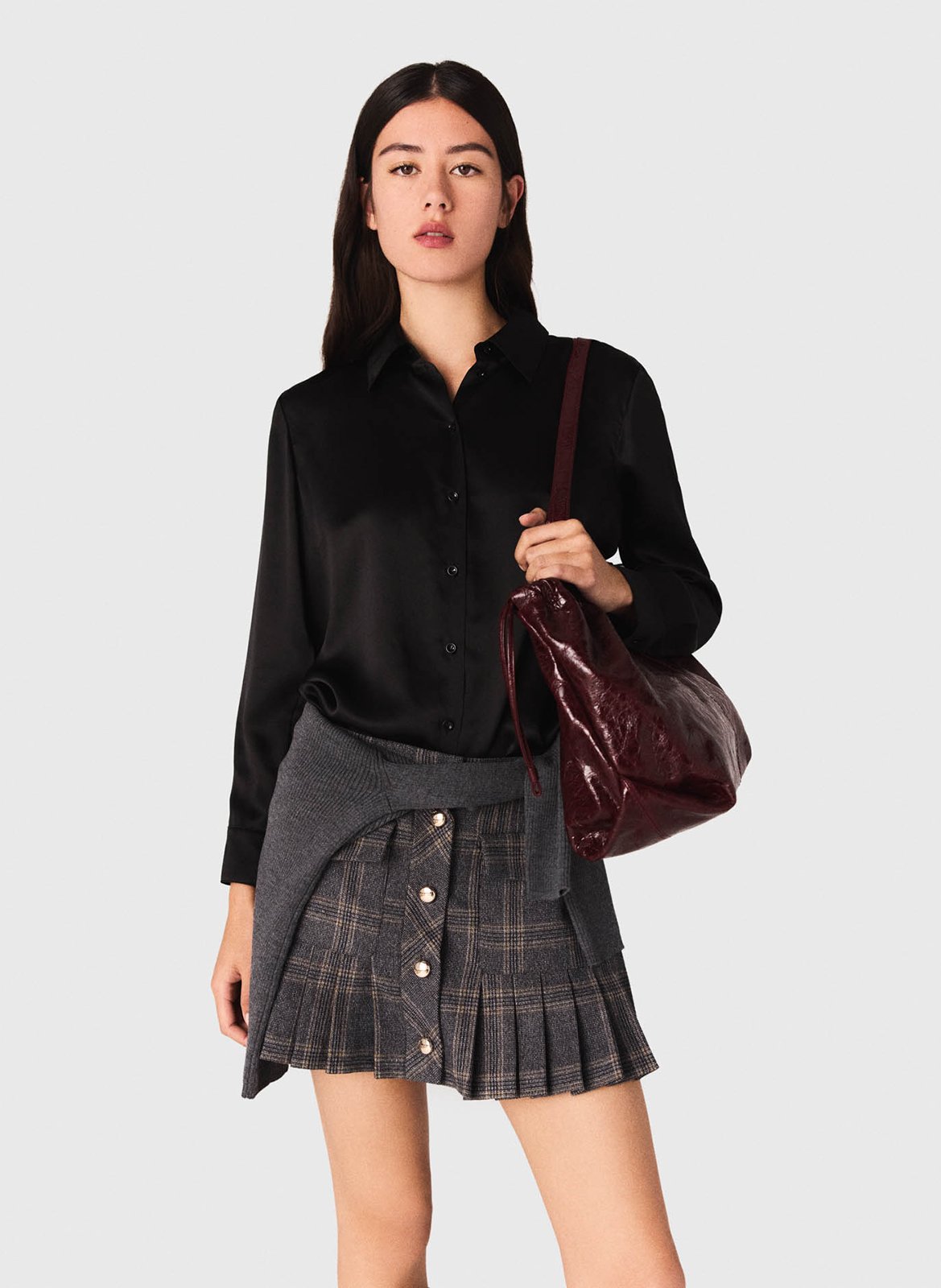 Chemise droite col classique en soie MAJE Noir