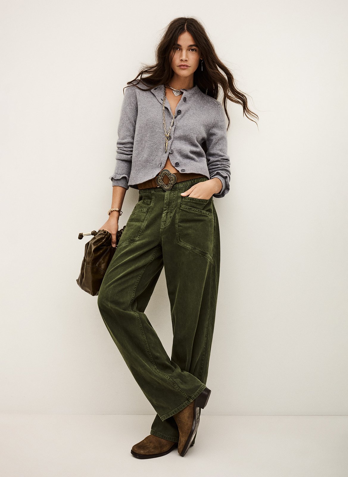 Blouse col v imprimée en laine karante BA&SH Gris