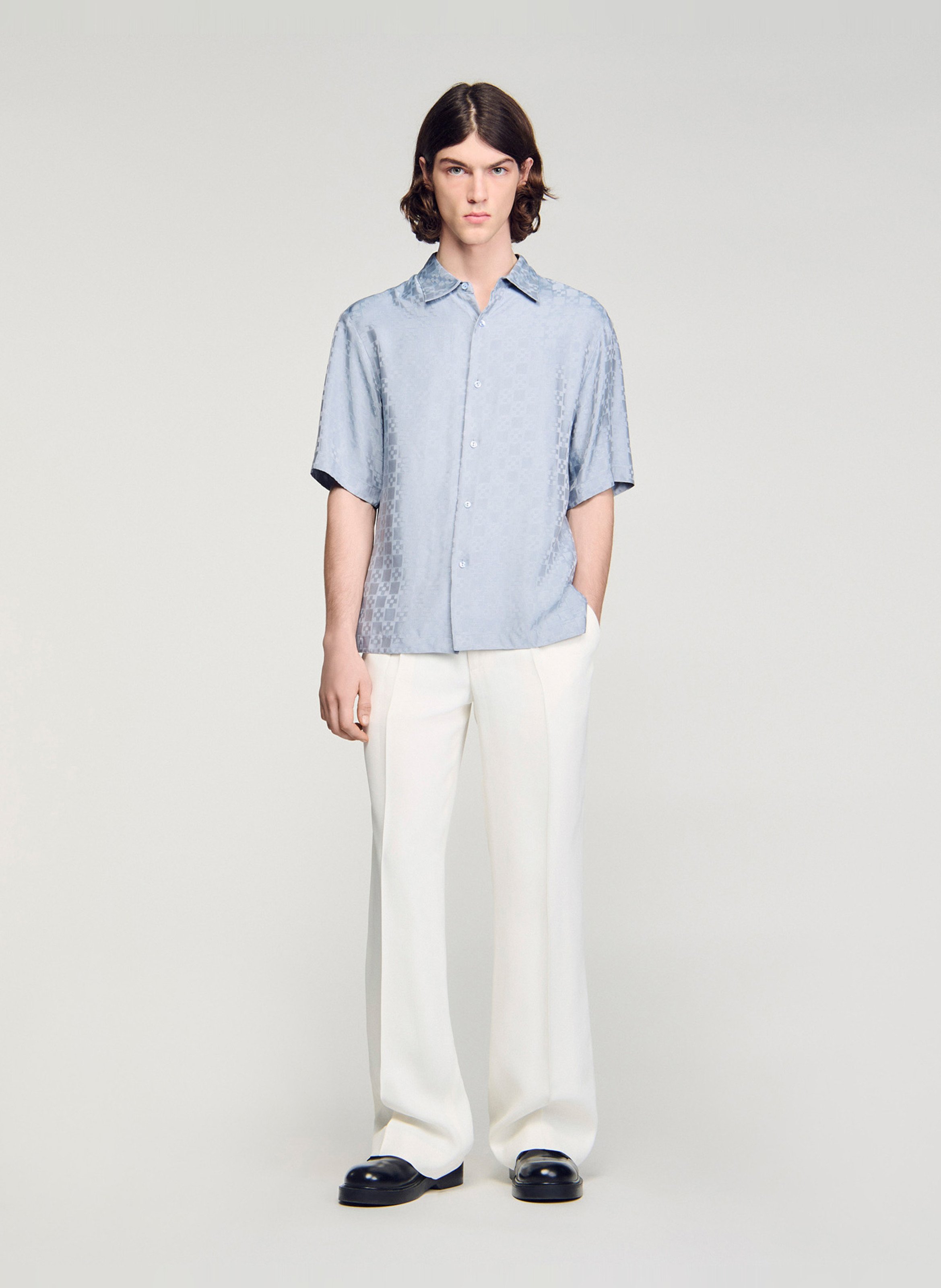 Chemise droite col classique à carreaux SANDRO Bleu