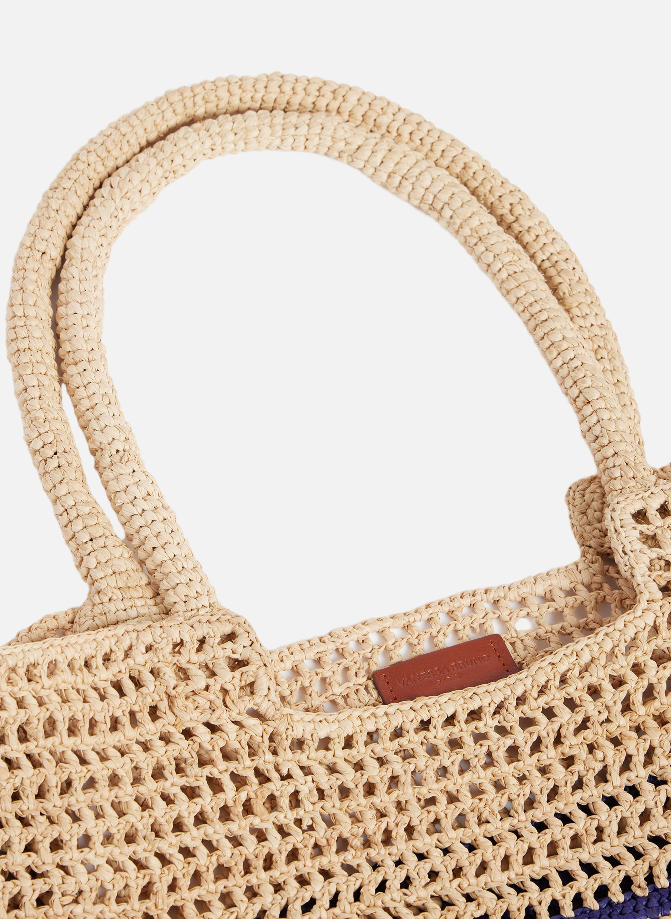 Grand panier en raphia avec rayures VANESSA BRUNO Bleu