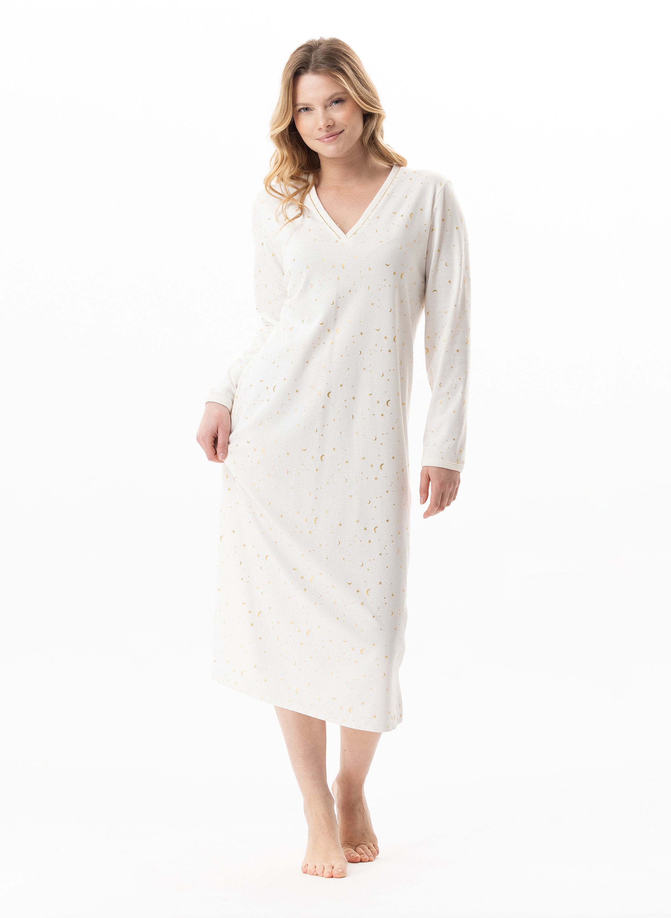 Chemise de nuit longue en coton luna 111 LE CHAT Blanc