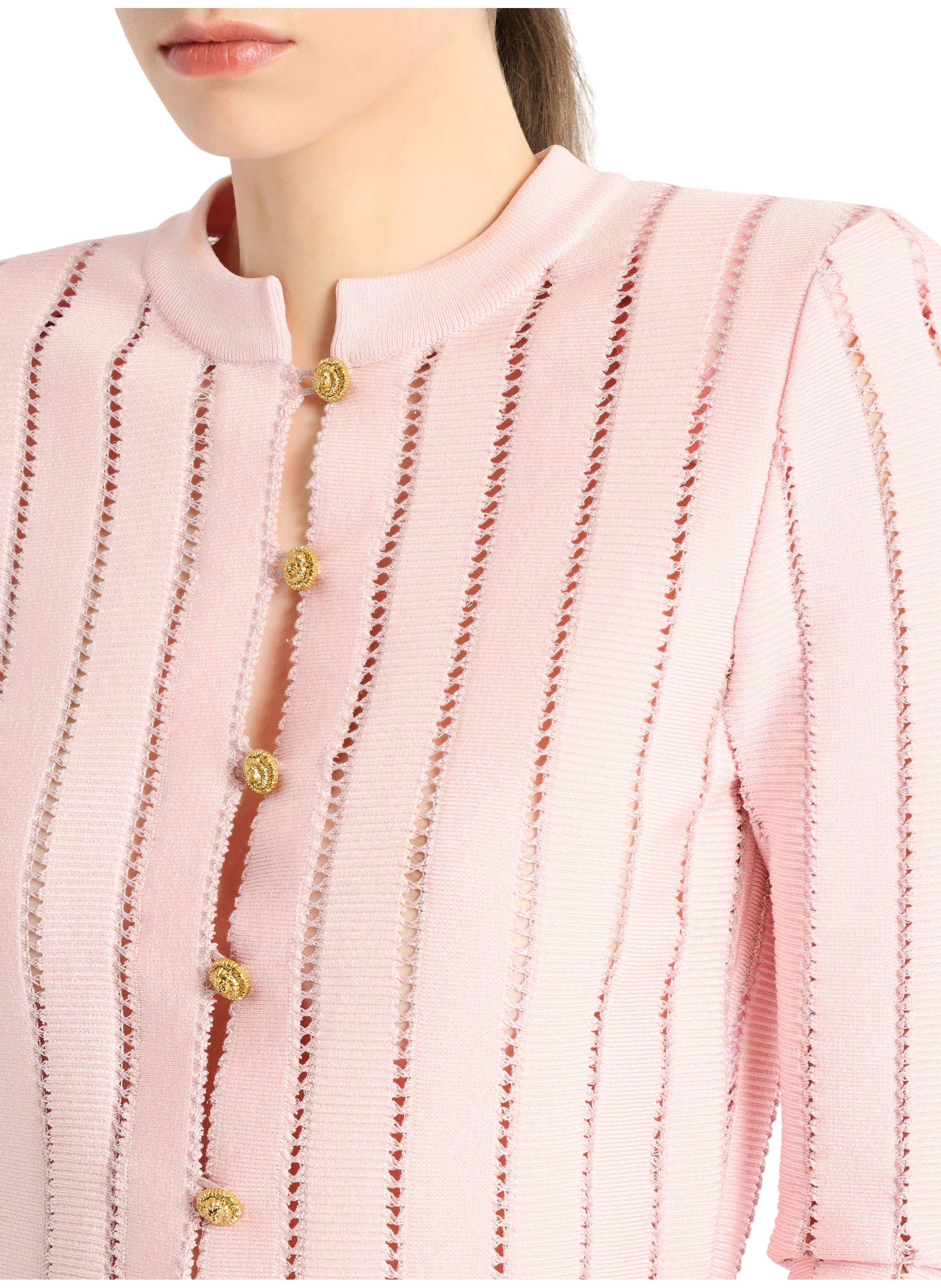 Cardigan court en maille fléchage BALMAIN Rose