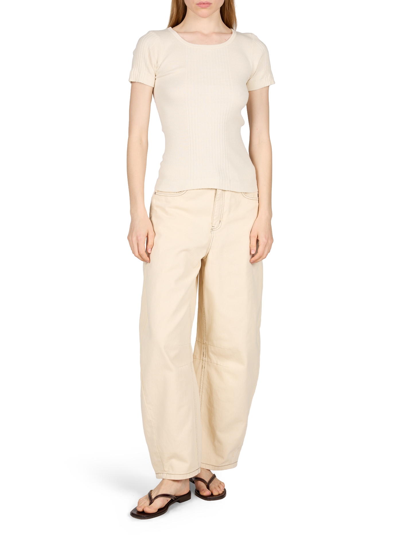 Mid-rise wide leg cotton jeans OBJECT Beige