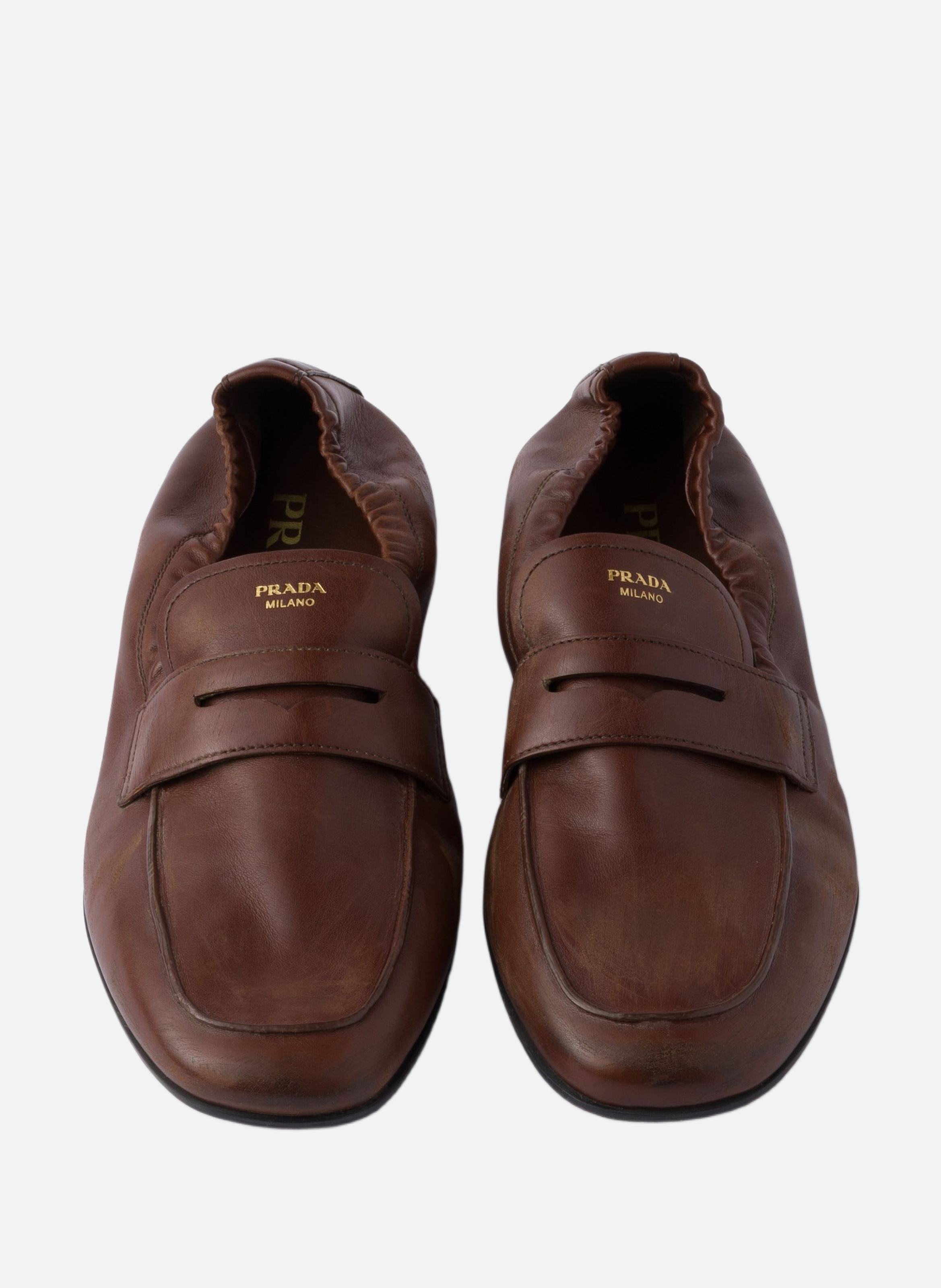 Mocassins shuffle en cuir effet vieilli PRADA Marron