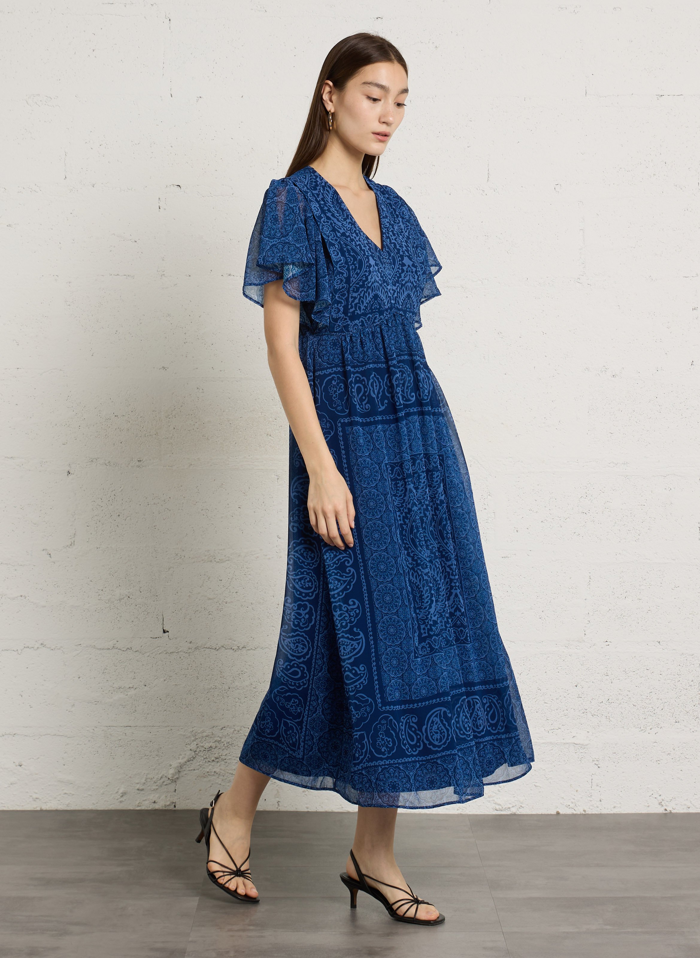 Robe midi imprimée col v bleuet MAISON 123 Bleu