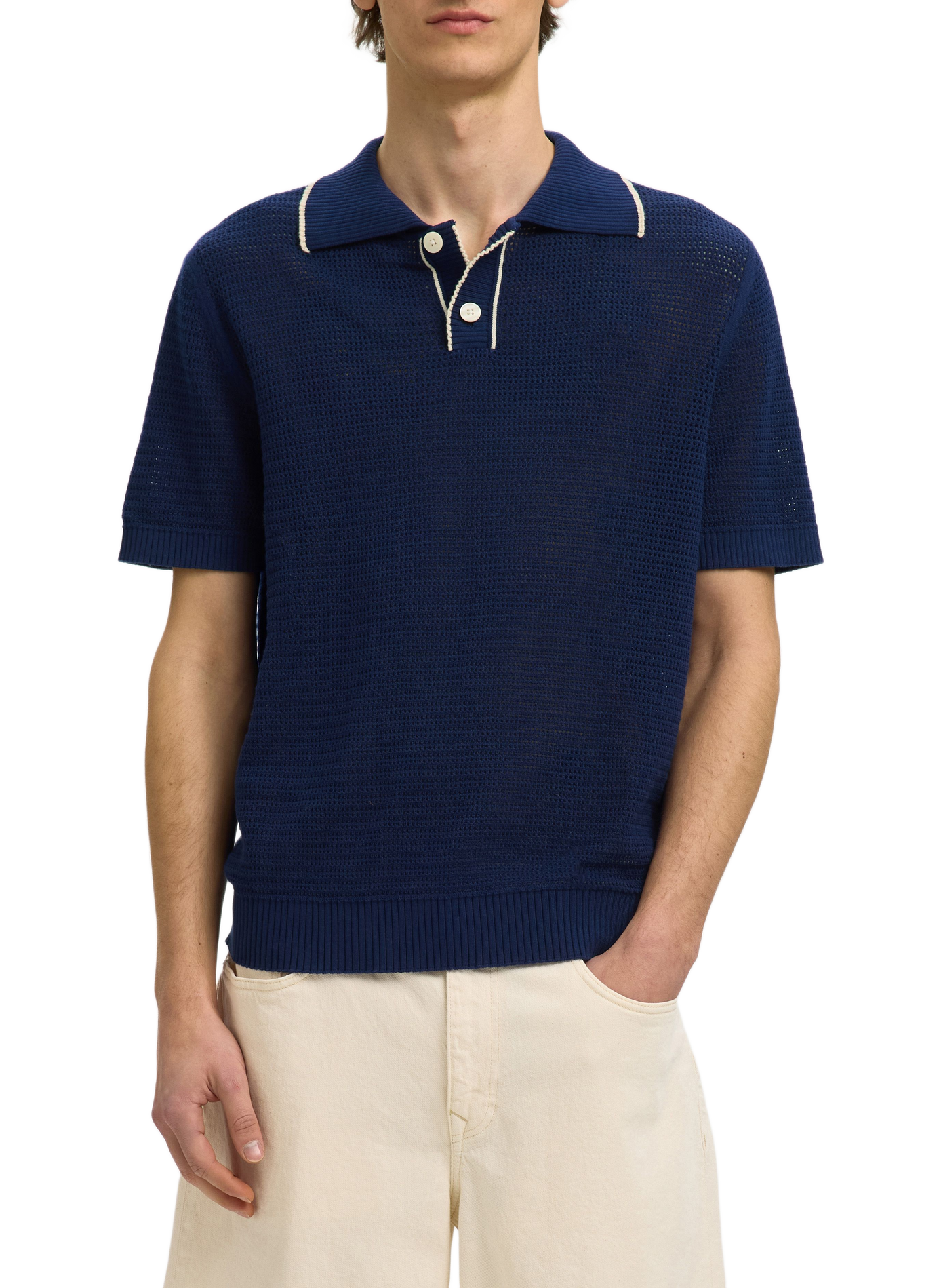 Short sleeve cotton polo shirt SELECTED Blue